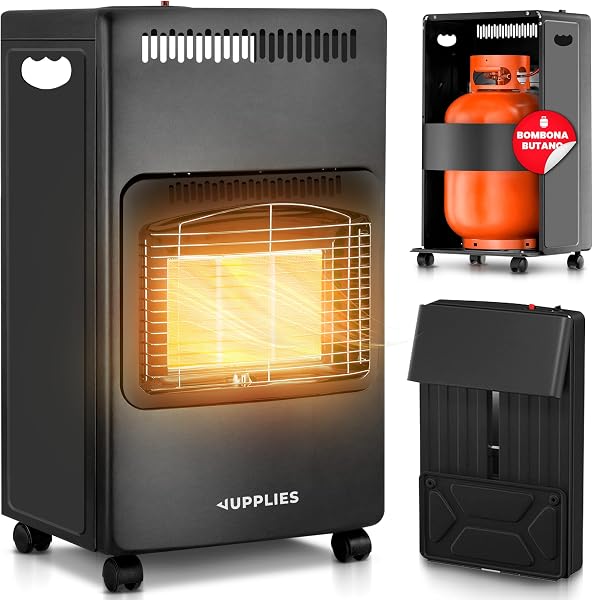 La Estufa de Gas Butano Plegable 4200 W de JUPPLIES ofrece calor potente y características de seguridad en un diseño compacto.