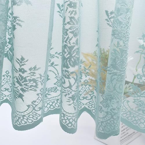 Miniatura 8 de Topmodehome Cortina de encaje floral de 51 x 16 pulgadas, cenefa de ventana transparente bordada semi azul y verde para cocina, cafetería, comedor,