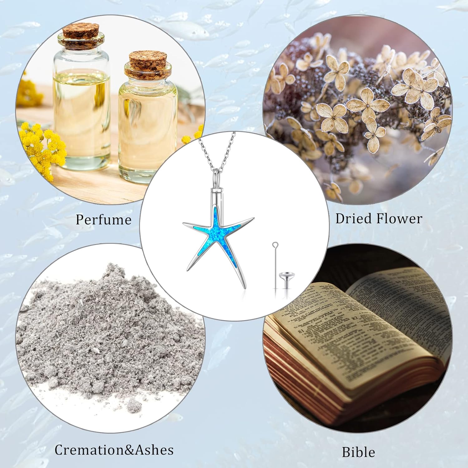 Starfish Cremation Urn Necklace for Women S925 Sterling Silver with Blue Opal Memory Keepsake Funeral Pendant Necklace with Funnel Filler Memorial Jewelry Gifts for Starfish Lover - Image 5