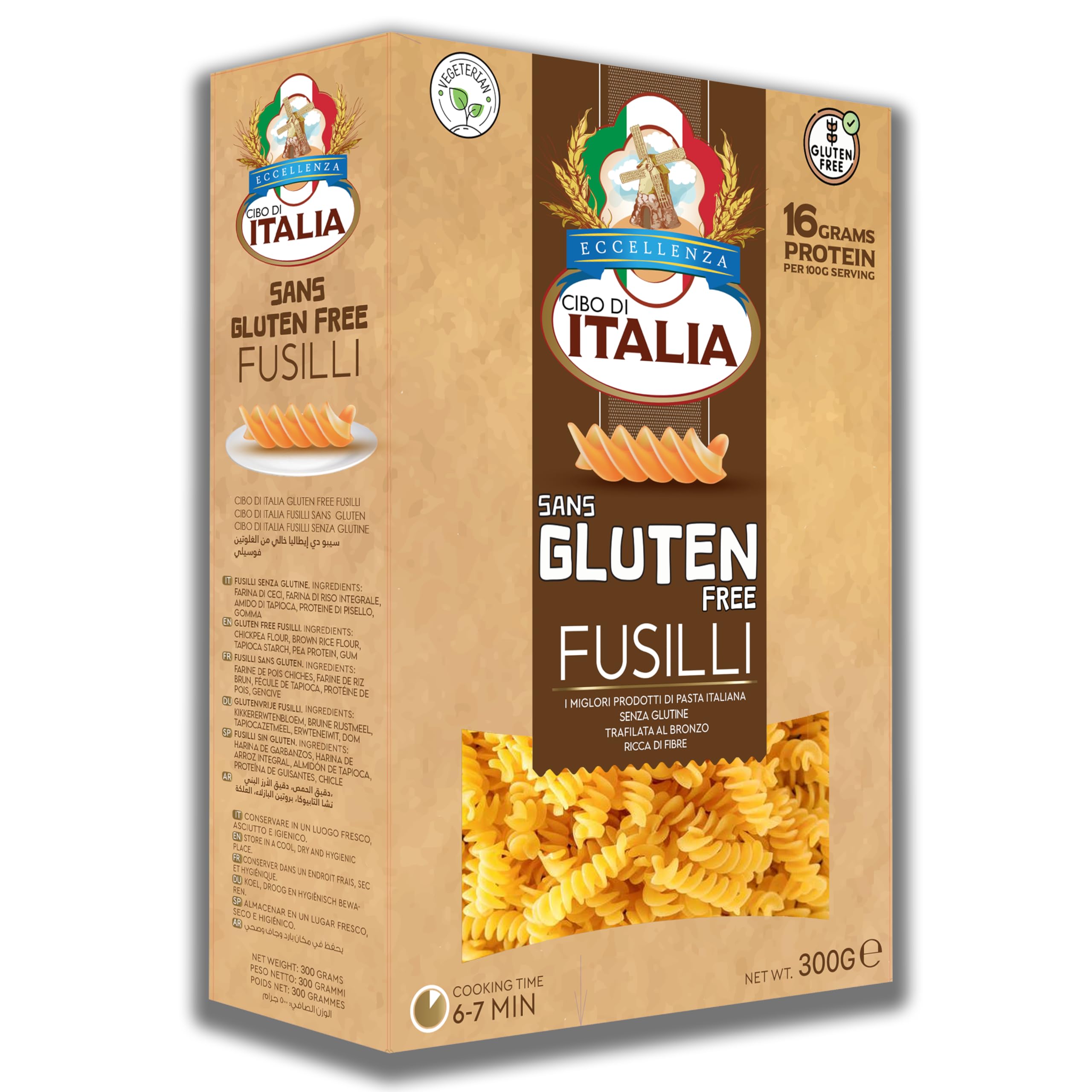 Cibo Di Italia Pasta Fusilli - Gluten Free 300g | Vegetarian | Chickpea Flour, Brown Rice Flour, Tapioca Starch, Pea Protein, Guar Gum