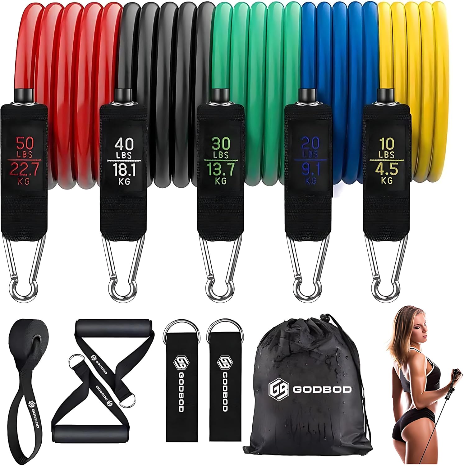 11-Piece Resistance Bands Set – Heavy-Duty Exercise Bands with Handles, Door Anchor, Ankle Straps, and Carry Bag for Strength Training, Yoga, Pilates, Physical Therapy, and Home Workouts