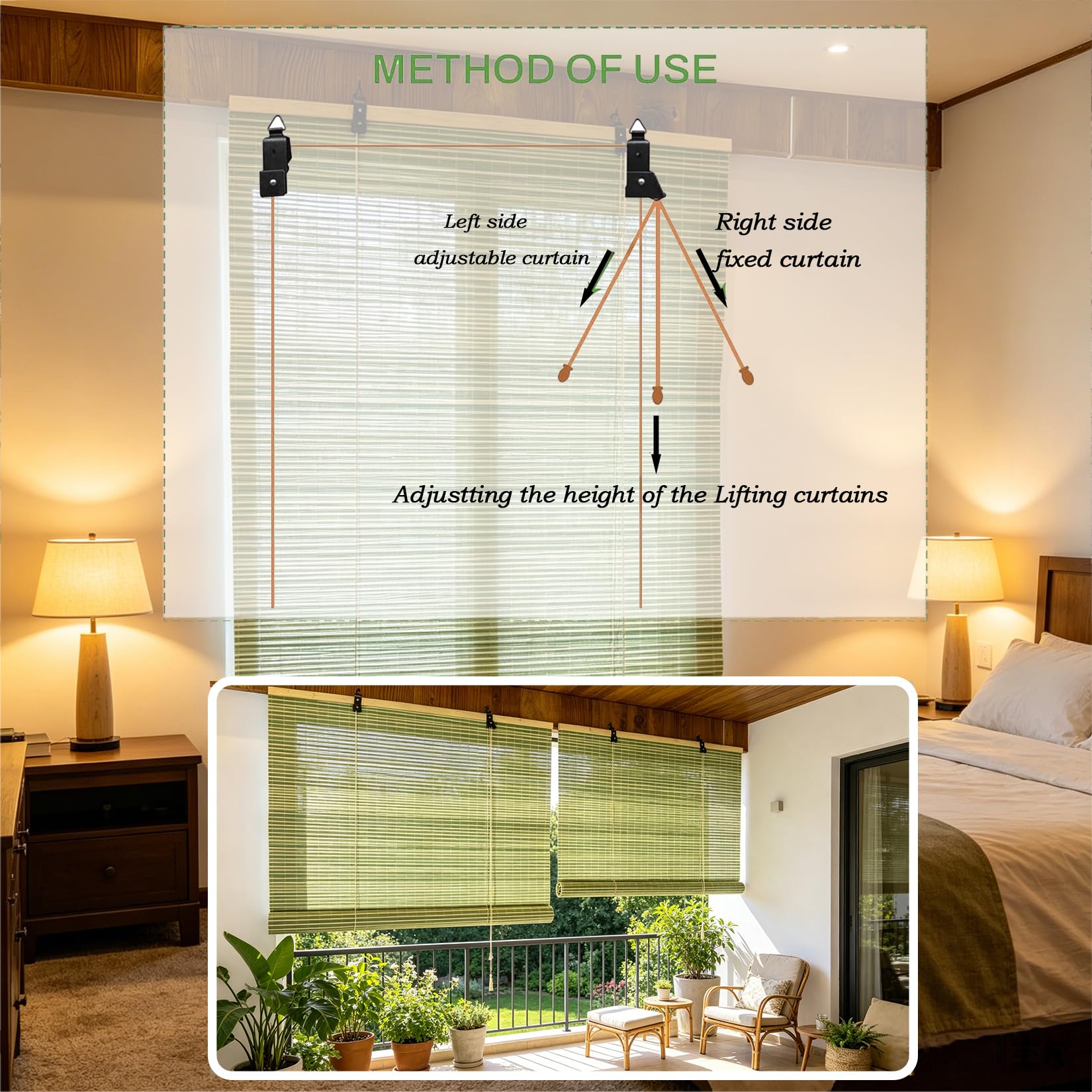 85x180cm Store en Bambou Naturel 60% Filtration | Protection Solaire| pour Fenêtres et Baies Vitrées | Installation Simple sans Perçage | Décoration Végétale Intérieure