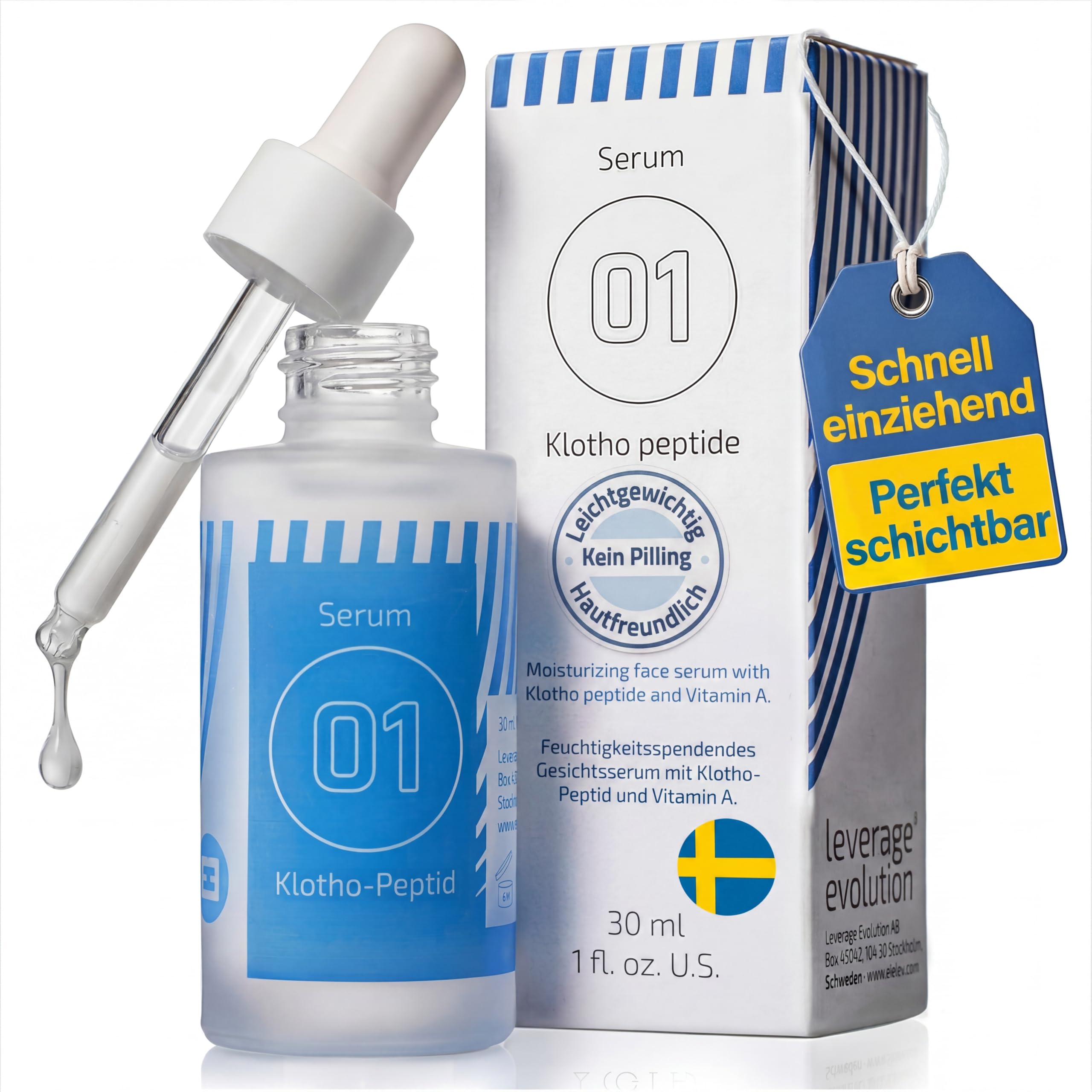 EiE 01 Klotho Peptide Serum fürs Gesicht - reduziert Falten & stärkt Elastizität - Peptides Gesichtsserum mit Hyaluron & Retinol, Anti Falten Gesichtspflege, Skin Care Hergestellt in Schweden, 30ml