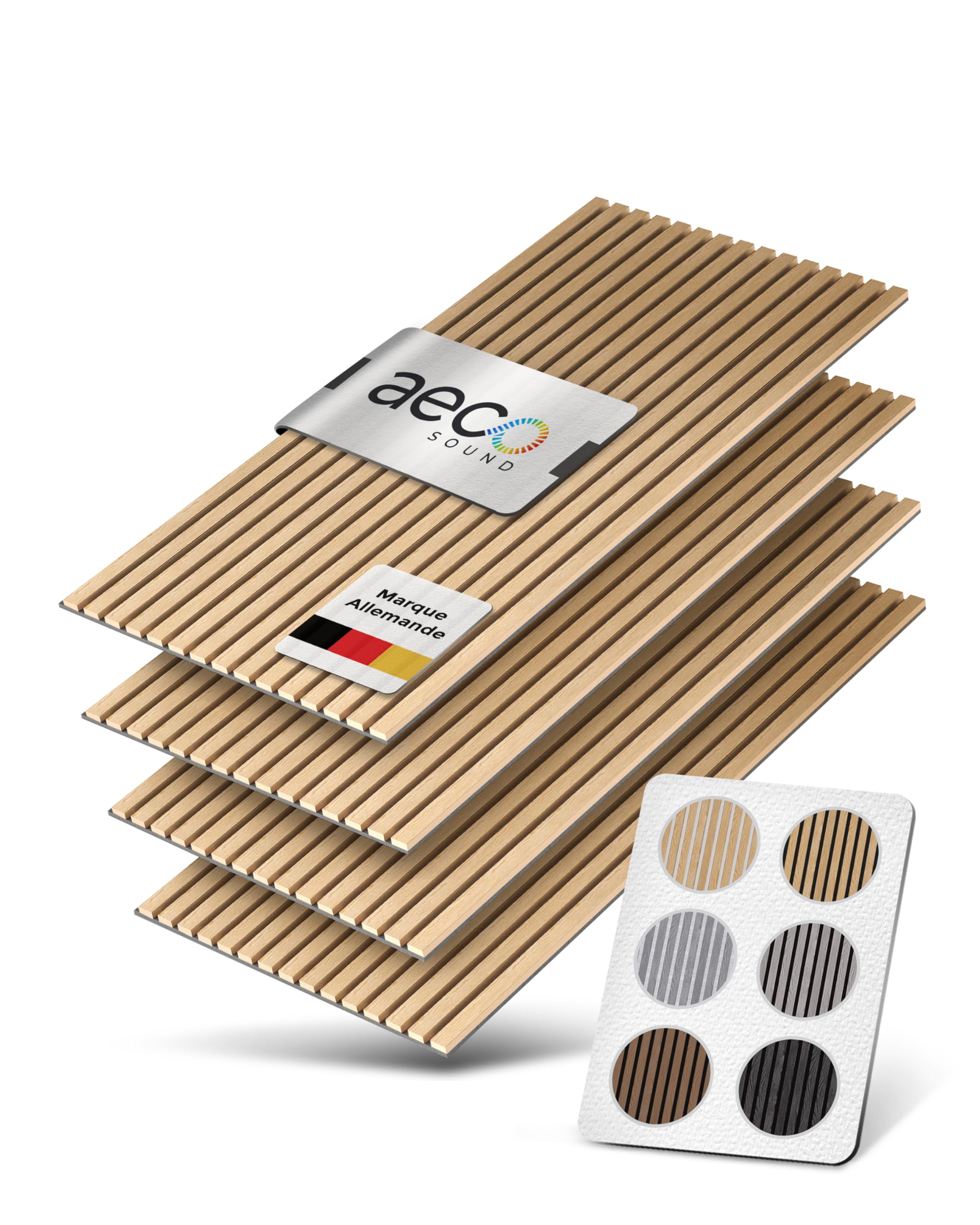 Panneaux Acoustiques en Bois | 4 Pièces, chaque 120x60cm | Placage en Bois Véritable (Chêne) & Feutre Acoustique (Gris) | Set de 4 = 2,88m² | Revêtement Mural, Isolation Phonique