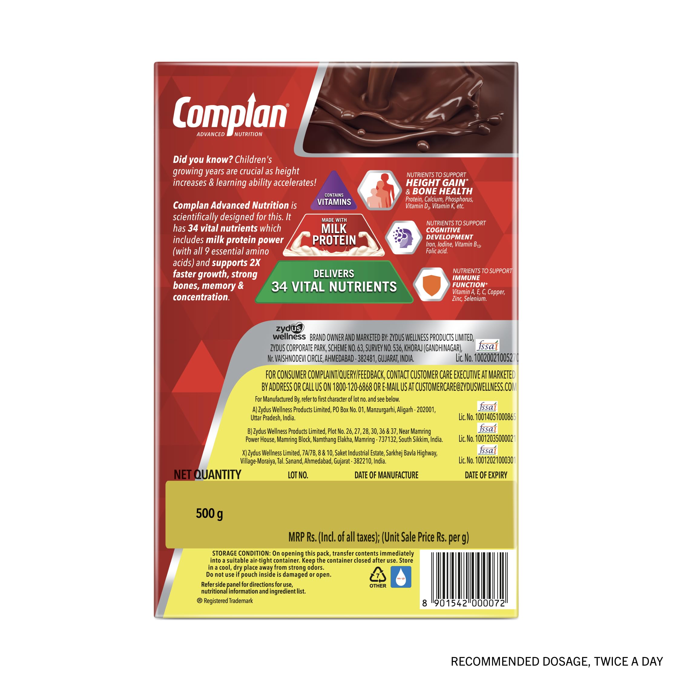Complan Nutrition Drink Powder for Children, Royale Chocolate Flavour, 500 grams Carton|Nutrition Drink for kids with protein & 34 vital nutrients, 1 count — Amazon image 6