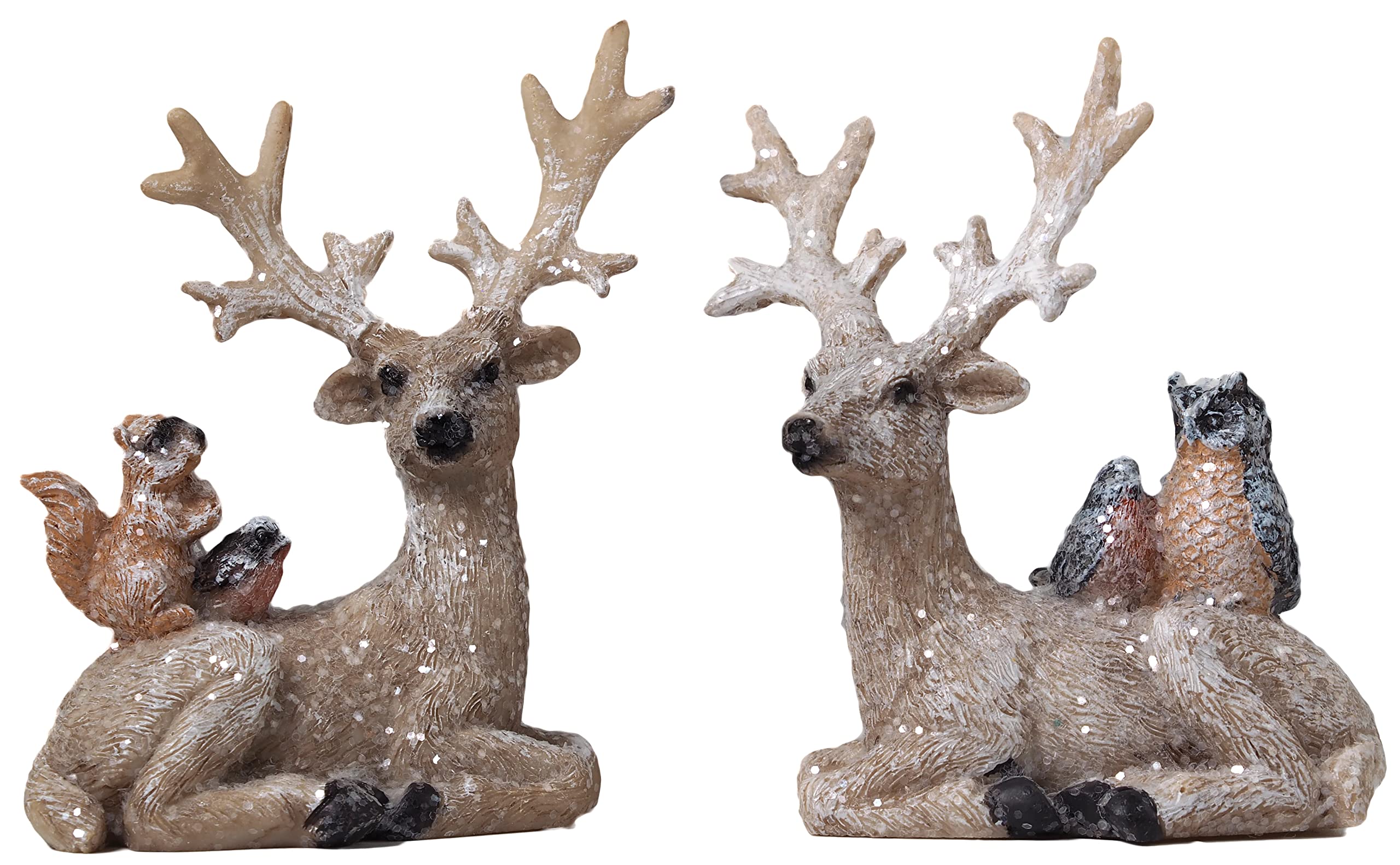 BWG Cute Sitting 10cm Christmas Reindeer/Woodland Animals Ornaments (Set of 2)