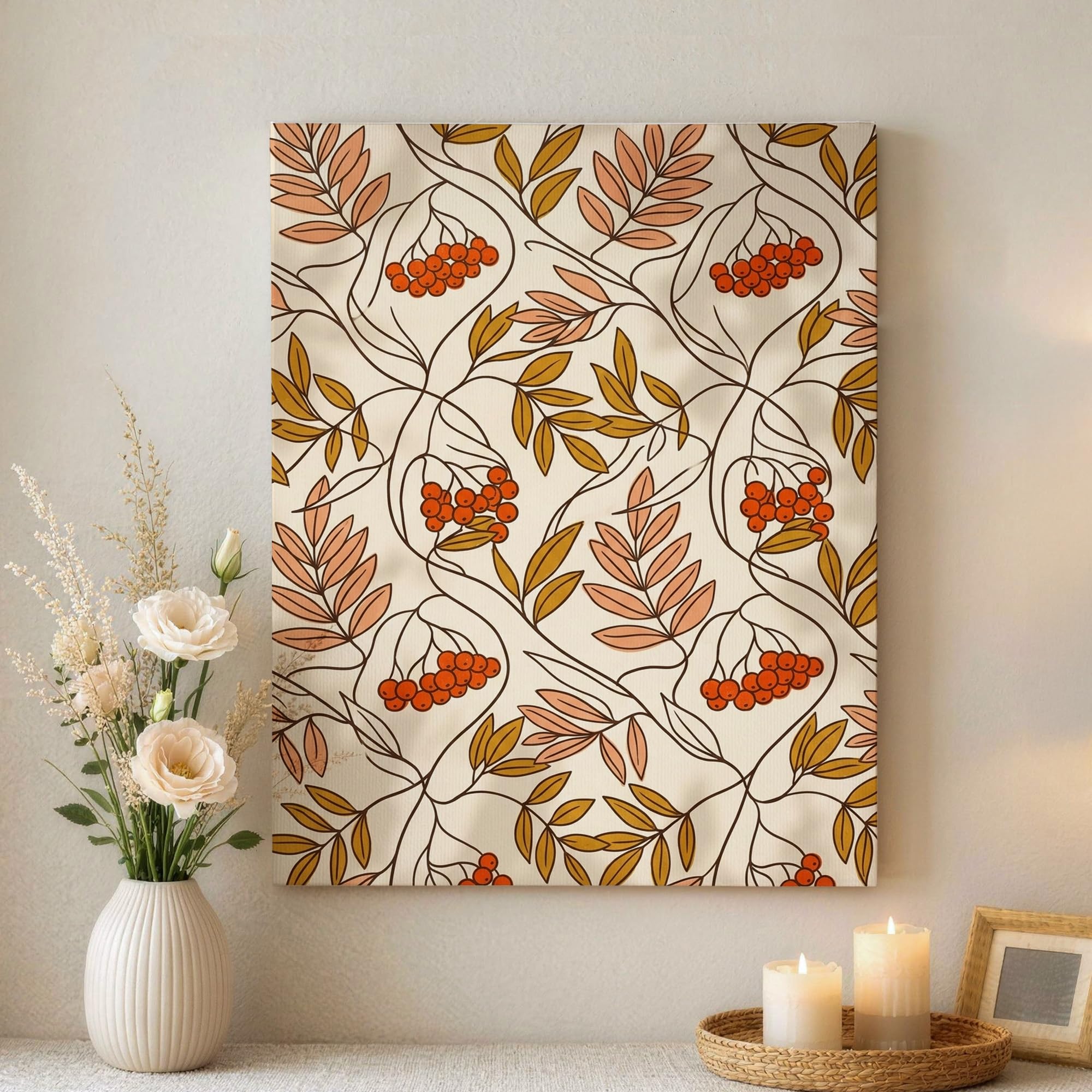Lienzo de hojas modernas para decorar tu dormitorio con cálidos tonos de otoño 8