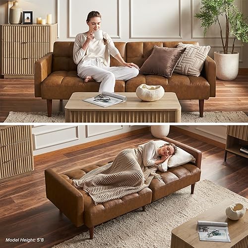 Miniatura 32 de mopio - Sofá cama futón, de 76.8 pulgadas, sofá pequeño biplaza, moderno de mediados de siglo, sofás para sala de estar (terciopelo rosa viejo) 1 -