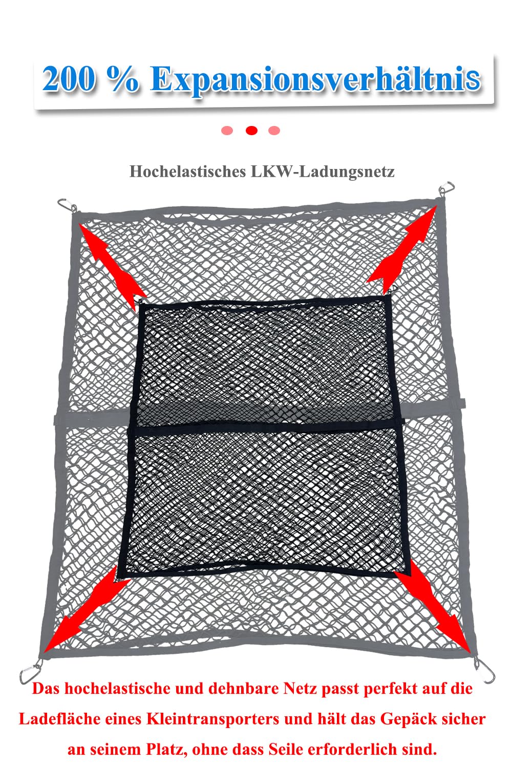 Rete per bagagli ad alta elasticità, a doppio strato, semplice organizer da letto per camion, 1,5 m x 1,5 m, estensibile fino a 3 m x 3 m, adatta per carichi quotidiani leggeri di camion, auto, camper