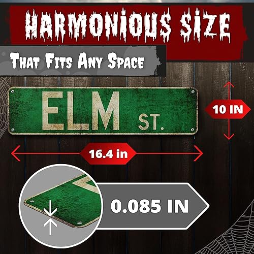 Miniatura 2 de Letrero de Elm Street – Regalos de película de terror y coleccionables, decoración de terror única de 16 x 4 pulgadas para dormitorio, letrero de