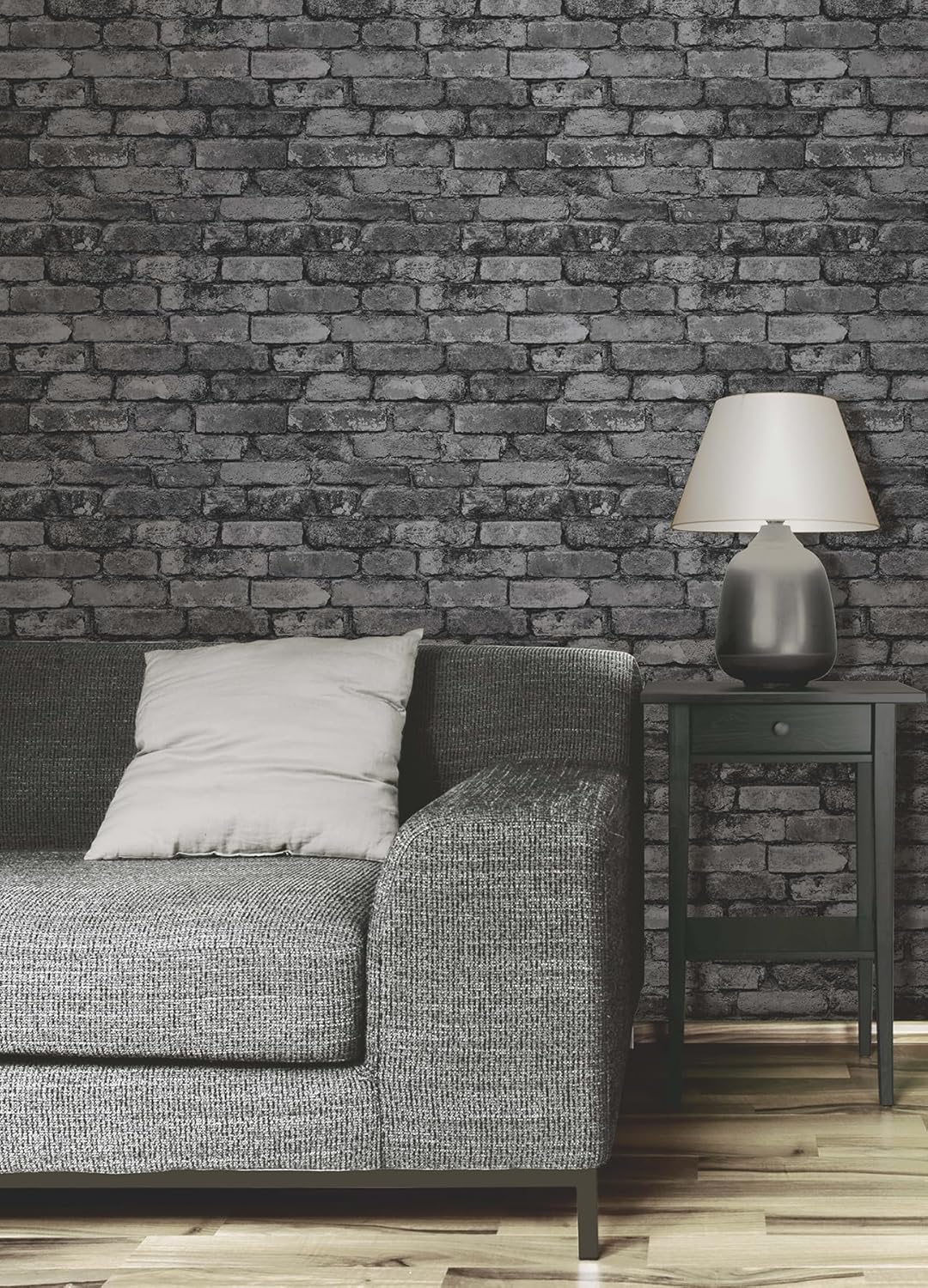 Fine Decor FD31284 Rustic Brick Wallpaper, Silver/Black