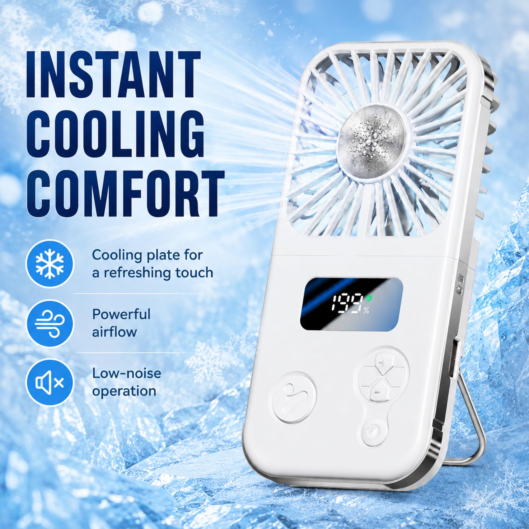 Handheld Fan Rechargeable, Portable Mini Fan with Ice Cooling Plate, 199 Speeds Foldable Hand Held Fan - Image 3