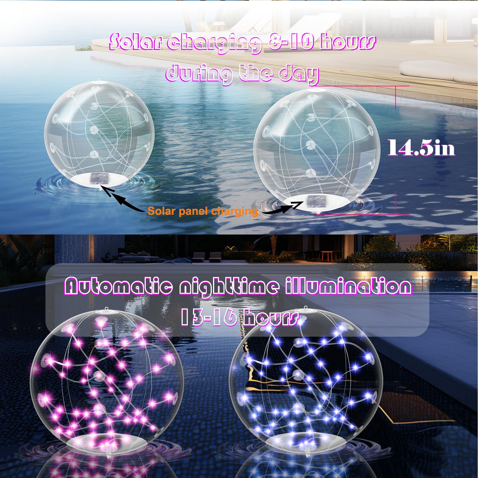 LuckSky Solarne lampy basenowe, RGBW14,5, kulki basenowe, wodoodporne, nadmuchiwane lampy solarne (2, wielokolorowe)