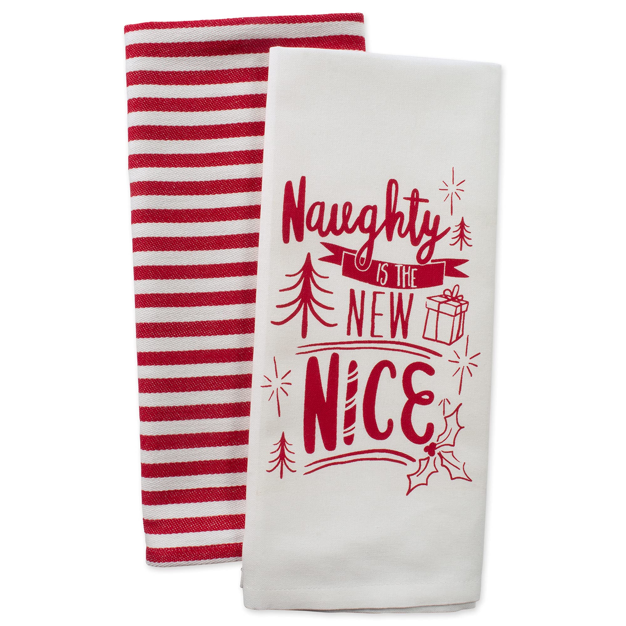 DII Christmas Tea Towels Decorative Kitchen Dish Towel Set, 18x28, Naughty/Nice, 2 Piece