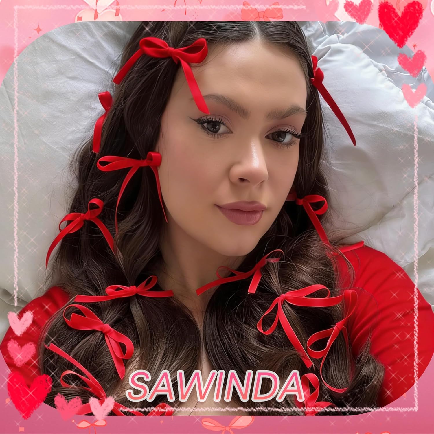 24Pcs Valentines Hot Pink Hair Bows Clips Cute Long Tails Bows for Hair Valentines Day Silk Satin Hair Ribbons for Girls Sweet Bowknot Hair Clips Barrettes Accessories for Women Teens Girls - Image 2