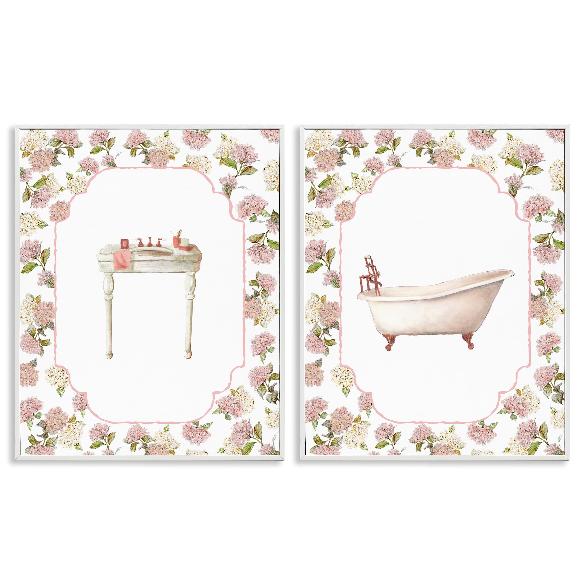 Stupell Industries Coastal White (Textured) 'Elegant Hydrangeas Bathroom', 2Pc Framed Giclee Art Set 2, White, 24 X 30 Inches, Easy To Hang And Sturdy, Made In Usa, By Carol Robinson
