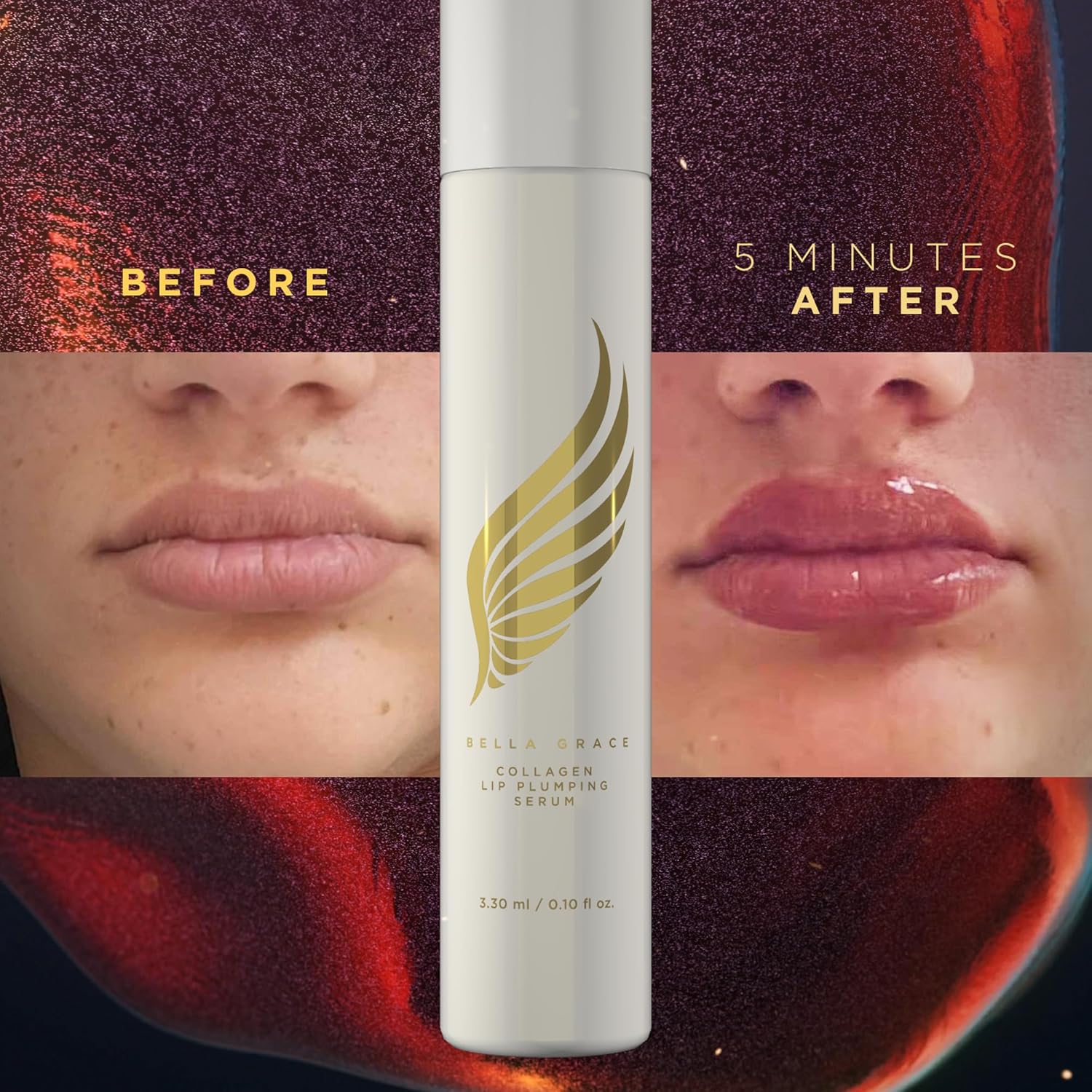 Bella Grace Vegan Collagen Lip Plumper Serum, Vitamin E, Peptides, Hydrating Lip Care Fuller Plumper Looking Lips, Supports Wrinkles, Fine Lines, Elasticity, Paraben, Sulfate & Cruelty Free, 0.1 fl oz - Image 3