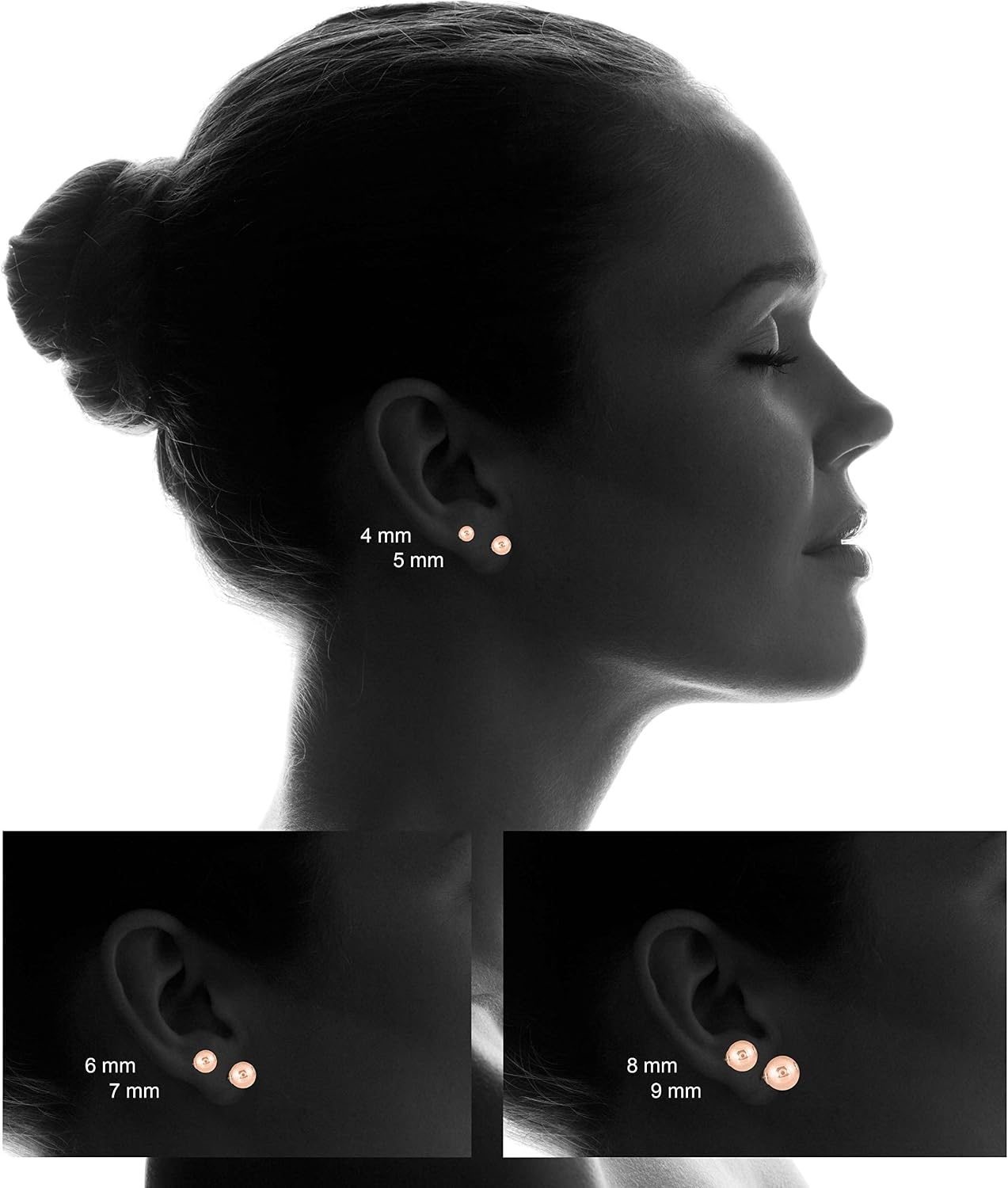 4mm - 8mm Ball Stud Earrings Avalible in 10K Yellow Gold, White Gold and Rose Gold