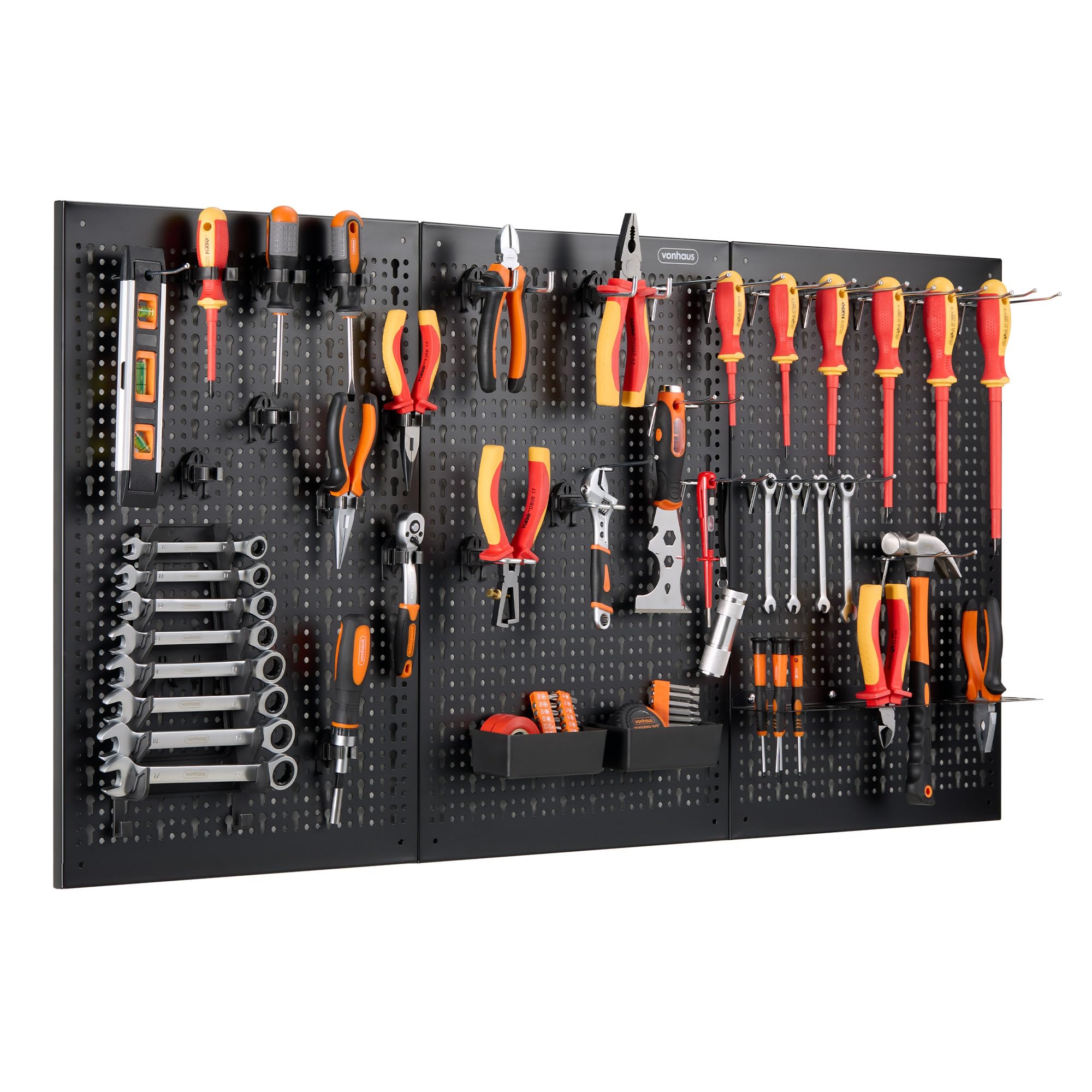 VonHaus 45pc Metal Pegboard Set – Wall Mounted Tool Storage Solution – Secure Holder for Hand Hammer, Screwdrivers, Wrenches, Spanners, Bits – Space Saving Workshop Storage