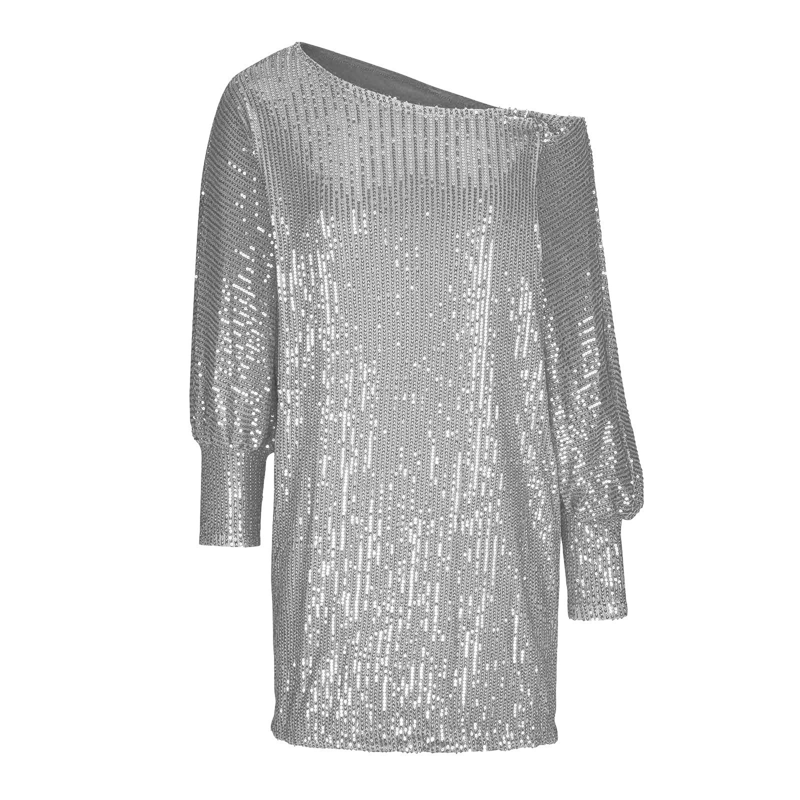Robe de Soiree Femme Robe à Manches Longues éPaules Dénudées Couleur Unie Sexy Brillante éLégante à La Mode