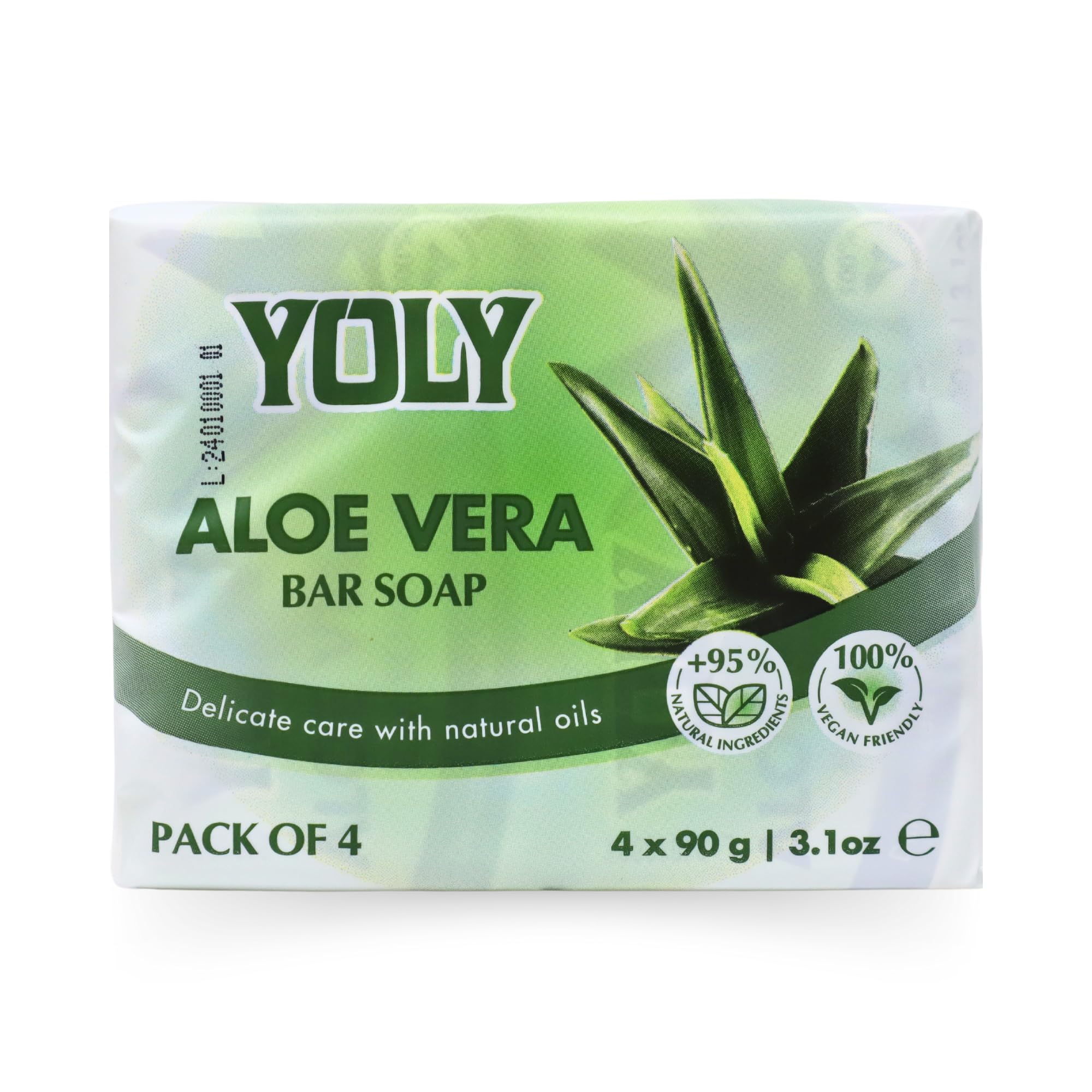 YOLY Aloe Vera Bar Soap (90 g, Pack of 4) - 95% Natural, Vegan-Friendly Moisturizing Soap for Silky Smooth Skin