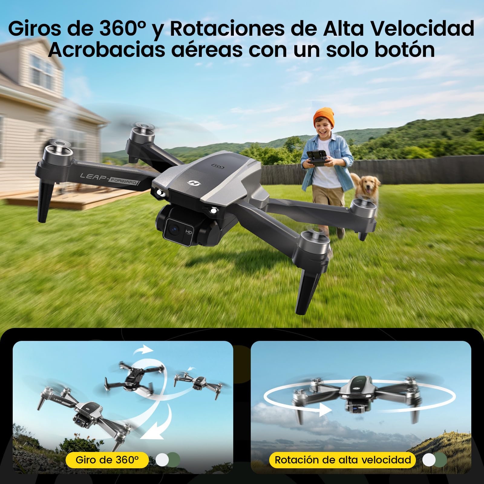 Holy Stone HS200P Drone Plegable con Cámara 1080P para Niños Principiantes | Cuadricóptero RC con Motor sin Escobillas, Flujo Óptico, Vuelo por Trayectoria, Giros 360°, 3 Velocidades y 2 Baterías