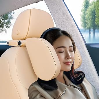 180 Adjustable Car Headrest Pillow,Neck Support Pillow, U-Shaped Memory Foam Travel Sleeping Pillow, Multi-Function Hook Design for Adults and KidsYellow