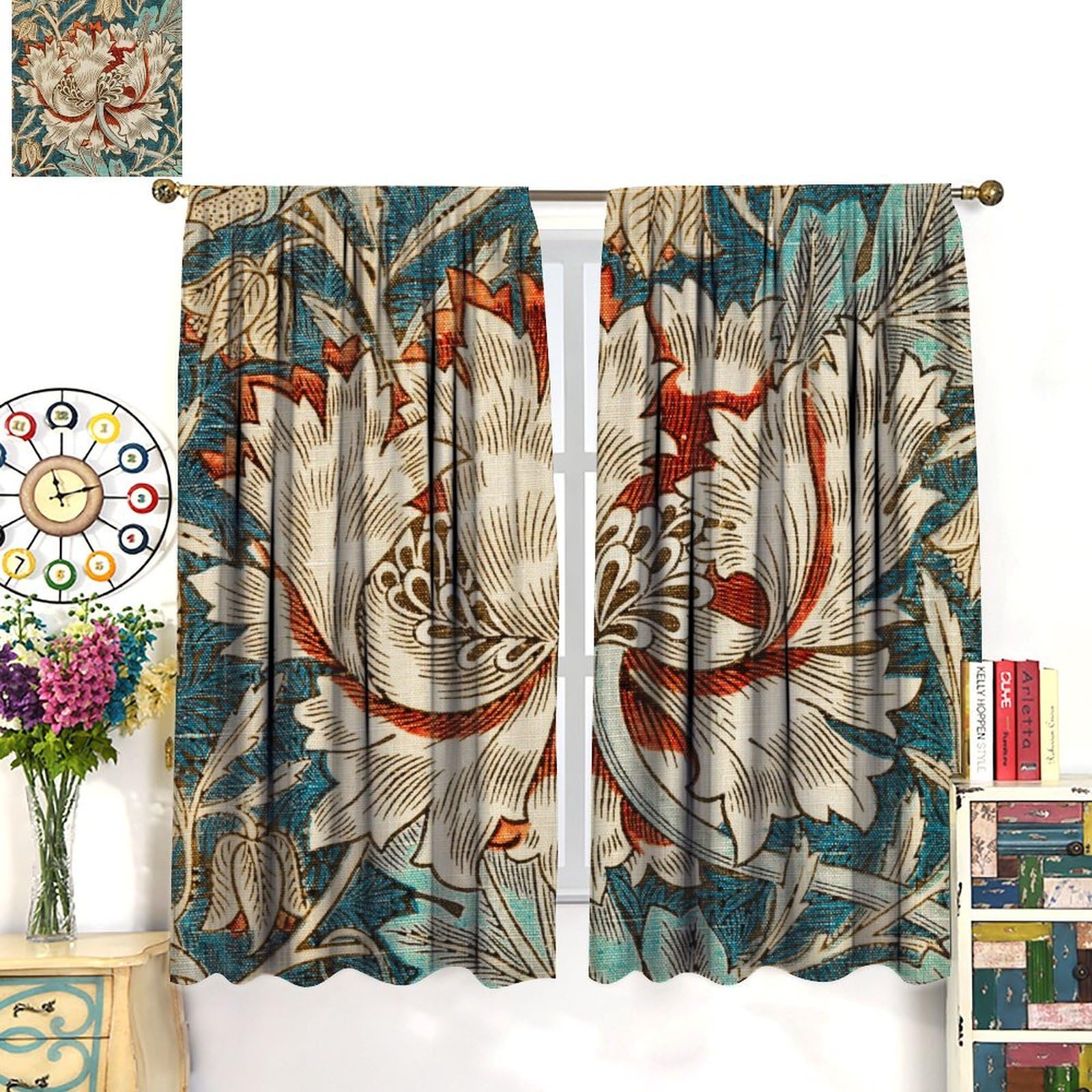 Amazon.co.jp: GoDazzling William Morris 植物 花柄 遮光カーテン