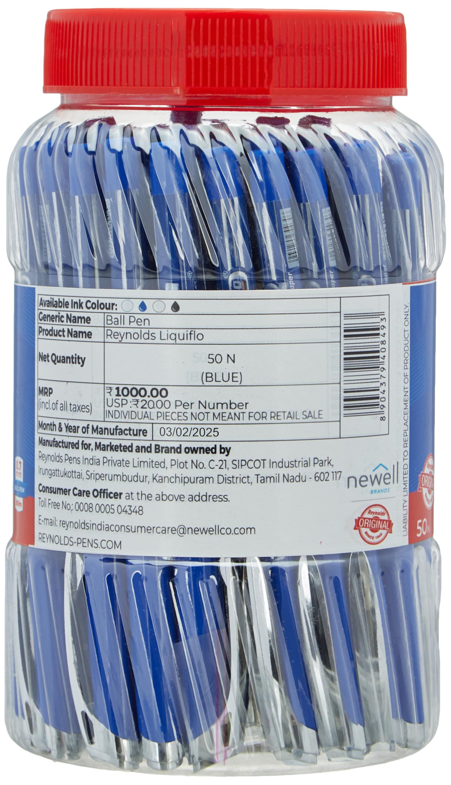 LIQUIFLO 50 CT AZUL | Bolígrafos con agarre cómodo | Bolígrafos de gel para escribir | Bolígrafo para estudiantes y papelería de oficina