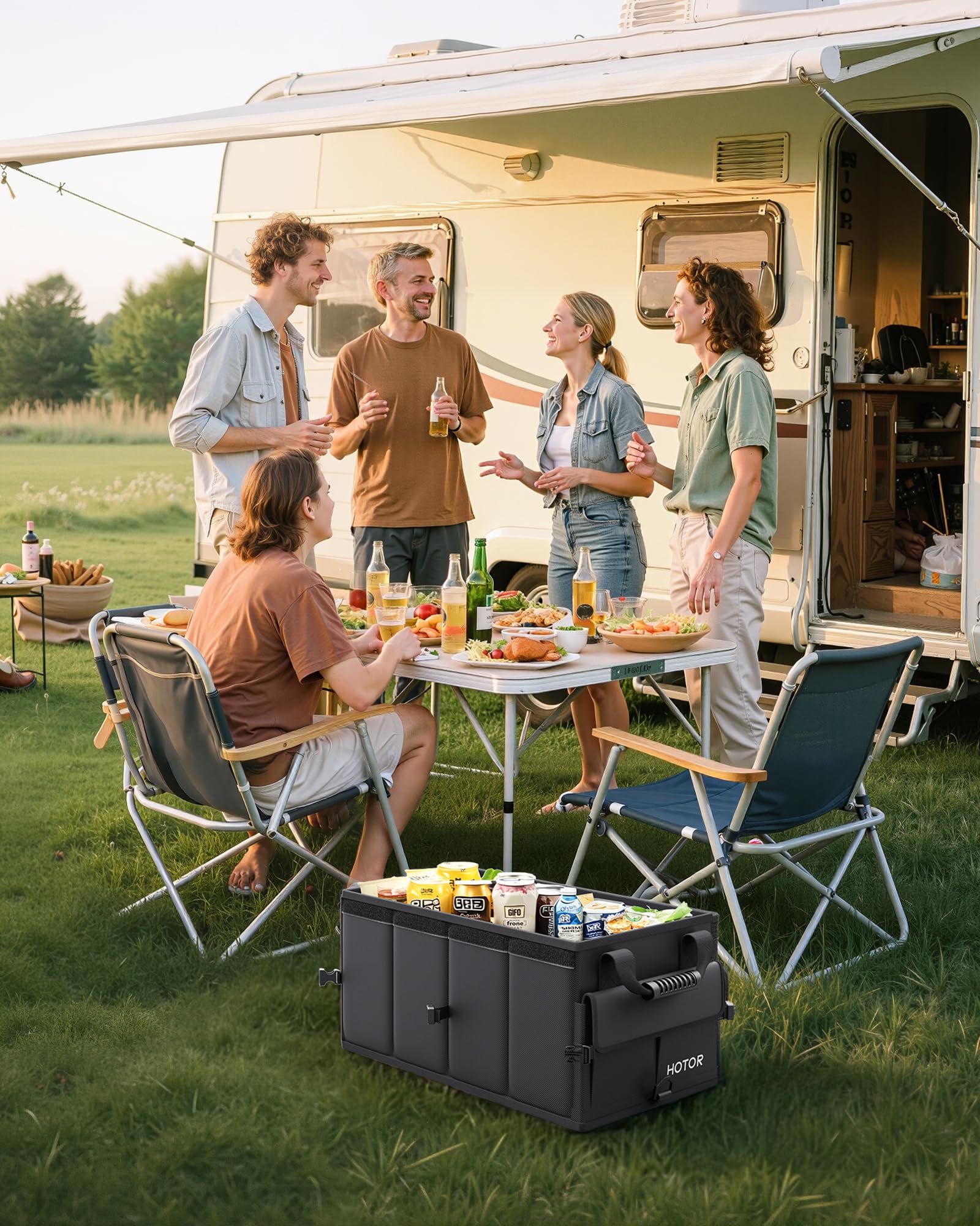 HOTOR Car Trunk Organizer - Foldable Trunk Organizer for SUV, Car Storage with Reflective Strips & Securing Cover, Large Capacity Car Accessories for Truck, Van & Sedan, Black, 22.1" x 12.6" x 11.0"