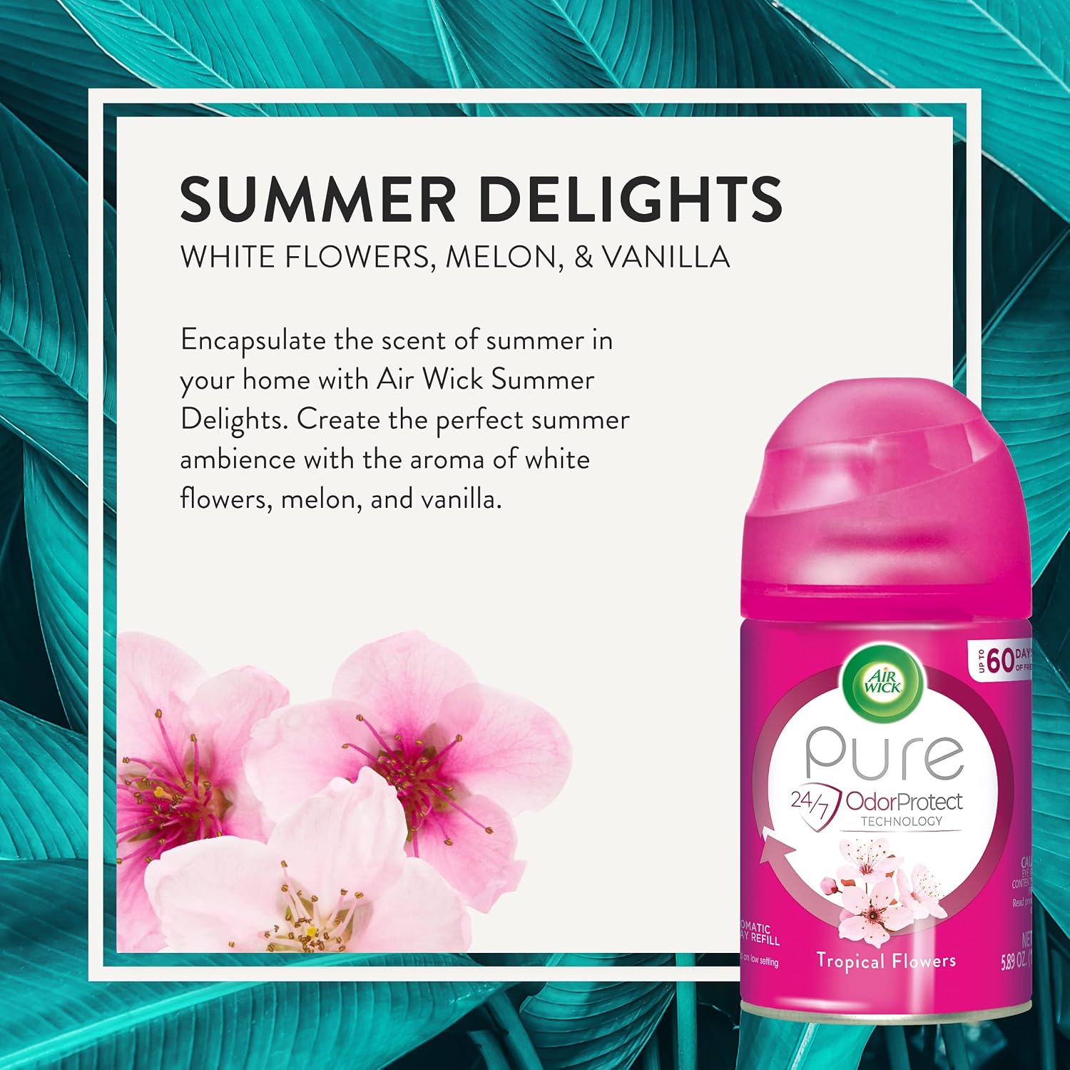 Air Wick Pure Freshmatic Refill Automatic Spray, Tropical Flowers, 5.89 oz, Air Freshener (4 pack)
