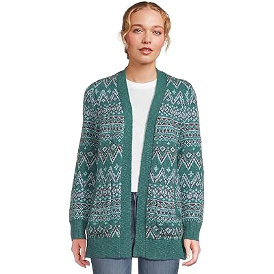 L.L.Bean Cotton Ragg Sweaters Open Cardigan Fair Isle shade teal fair isle