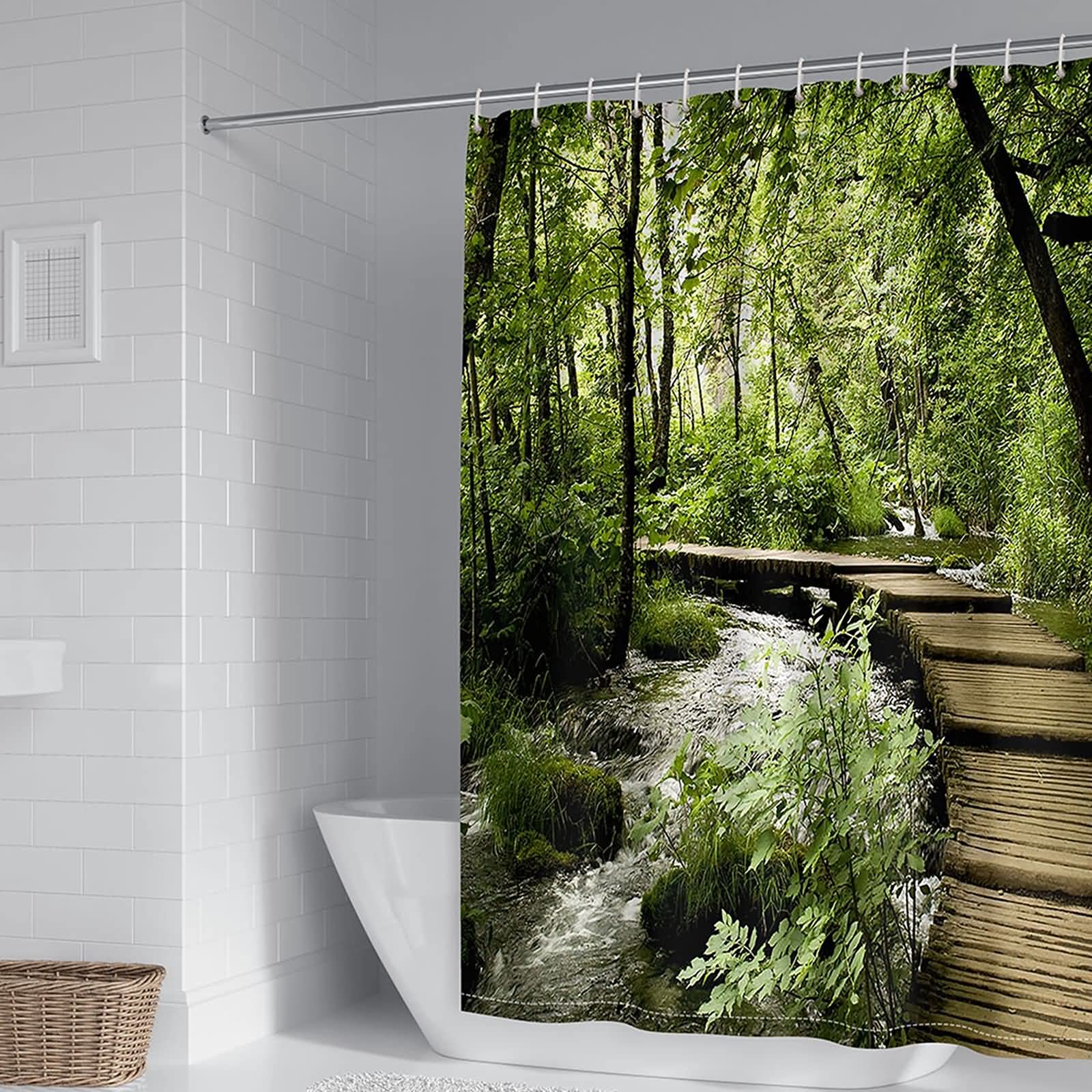 Rideau de douche 180x180cm KnSam polyester salle de bain paysage naturel