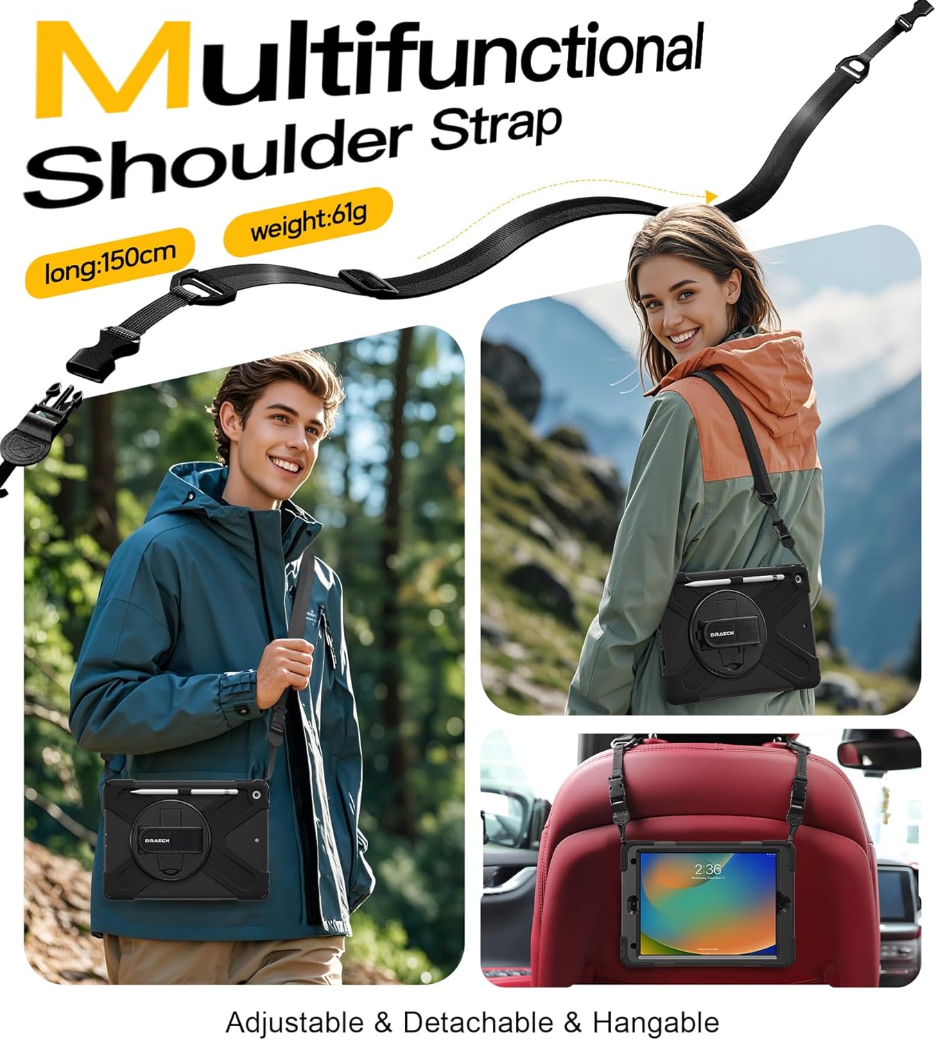 BRAECN for iPad 9th/8th/7th Generation Case,Heavy Duty Shockproof Case with Screen Protector, Pencil Holder, Pencil Cap Holder, Hand Strap, Kickstand,Shoulder Strap for iPad 10.2 Inch 2021/2020/2019