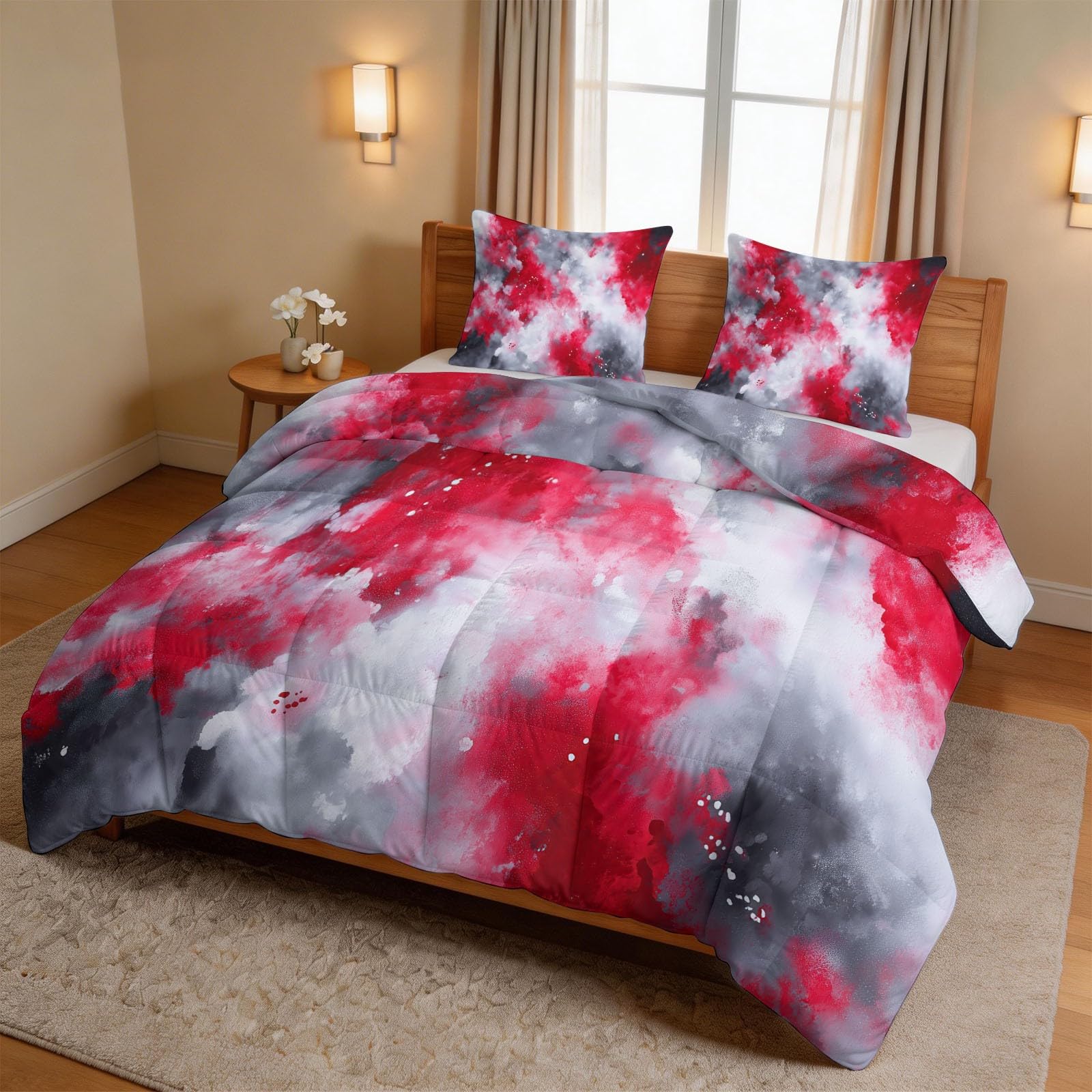 Generisch Kołdra 200 x 220 cm, abstrakcyjna, nowoczesna pościel, zestaw pościeli dla dzieci, dziewcząt, gradientowe pociągnięcia pędzlem, sztuka, kołdra całoroczna na 4 pory roku – miękka i wygodna