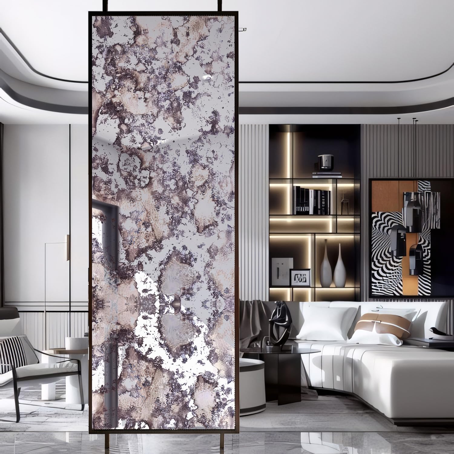 funlife Foxed Antique Chrome Reflective Style Vintage Rusted Motif Wallpaper, 58X200CM Dusky Lavender