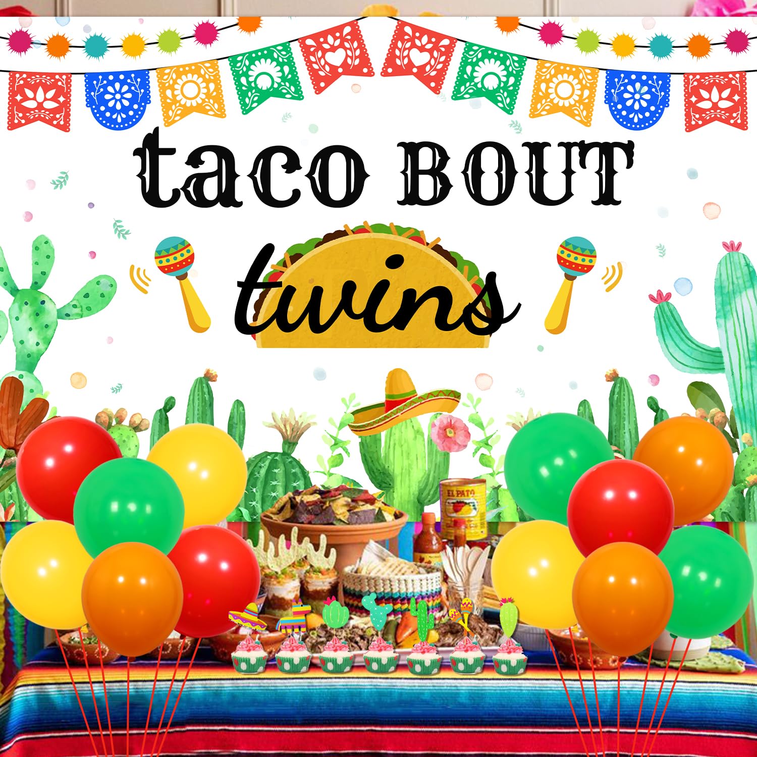 Taco Bout Twins meksykański motyw dekoracje na baby shower powitalne dziecko z tłem fiesty toppery na ciasto na Cinco de Mayo Baby Shower artykuły imprezowe