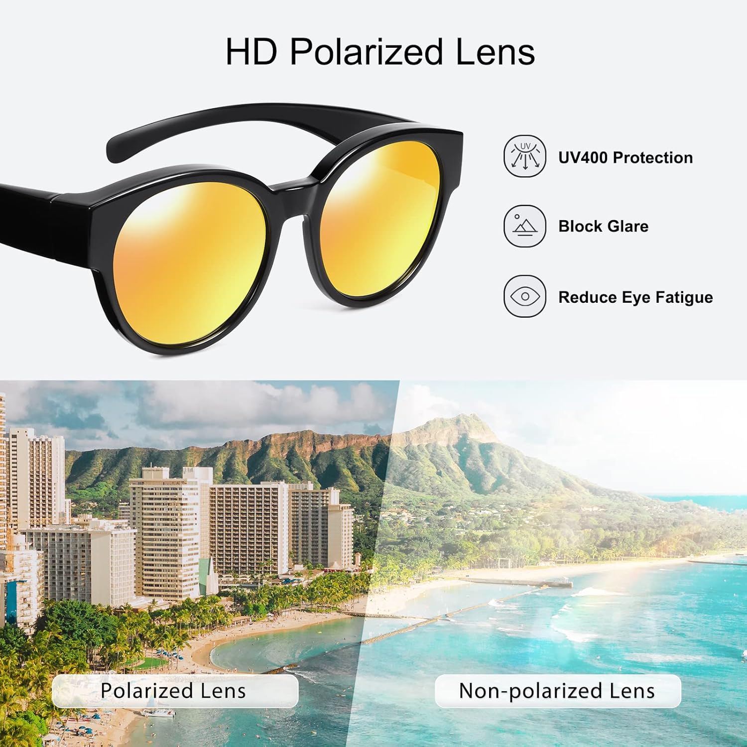 Br’Guras Polarized Oversized Fit over Sunglasses Over Glasses with Cat Eye Frame for Women&Men