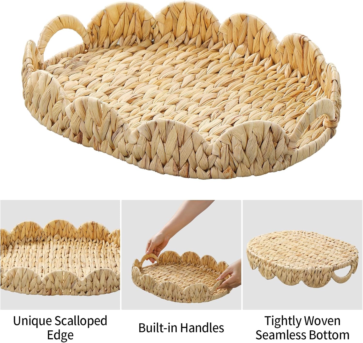 16.5'' Wicker Scalloped Serving Tray,Elliptical Rattan Tray for Countertop,Desktop,Both Decorative & Organizing - Image 7