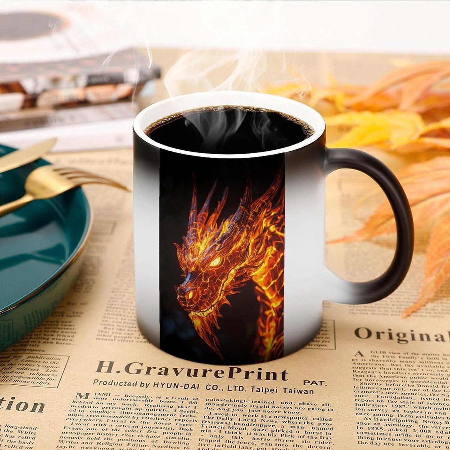 Fiery Dragon Flame Funny Color Changing Coffee Mug Ceramic Magic Cup Personalized Discoloration Tea Mugs