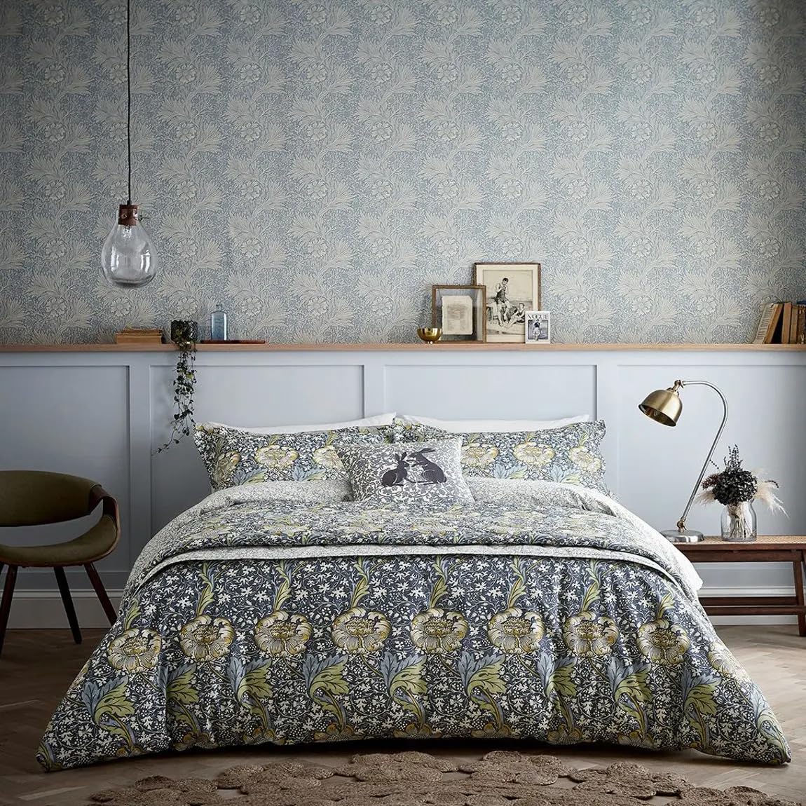 Morris & Co Unisex Dark Blue 'Seaweed' Cotton Duvet Cover Set In | Size: Double