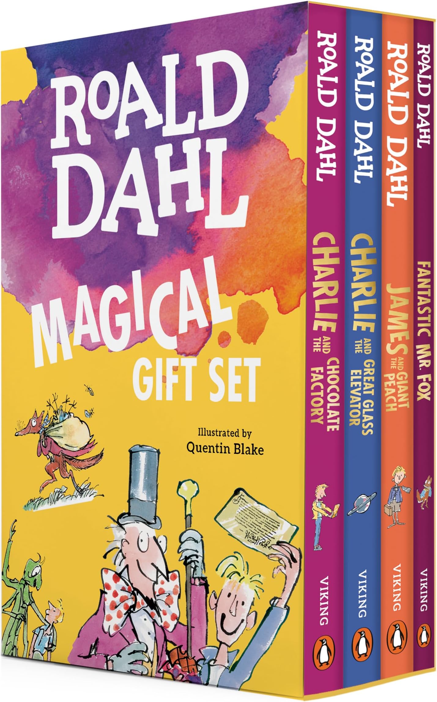 Roald Dahl Magical Gift Set (4 Books): Charlie and the Chocolate Factory, James and the Giant Peach, Fantastic Mr. Fox, Charlie and the Great Glass Elevator
