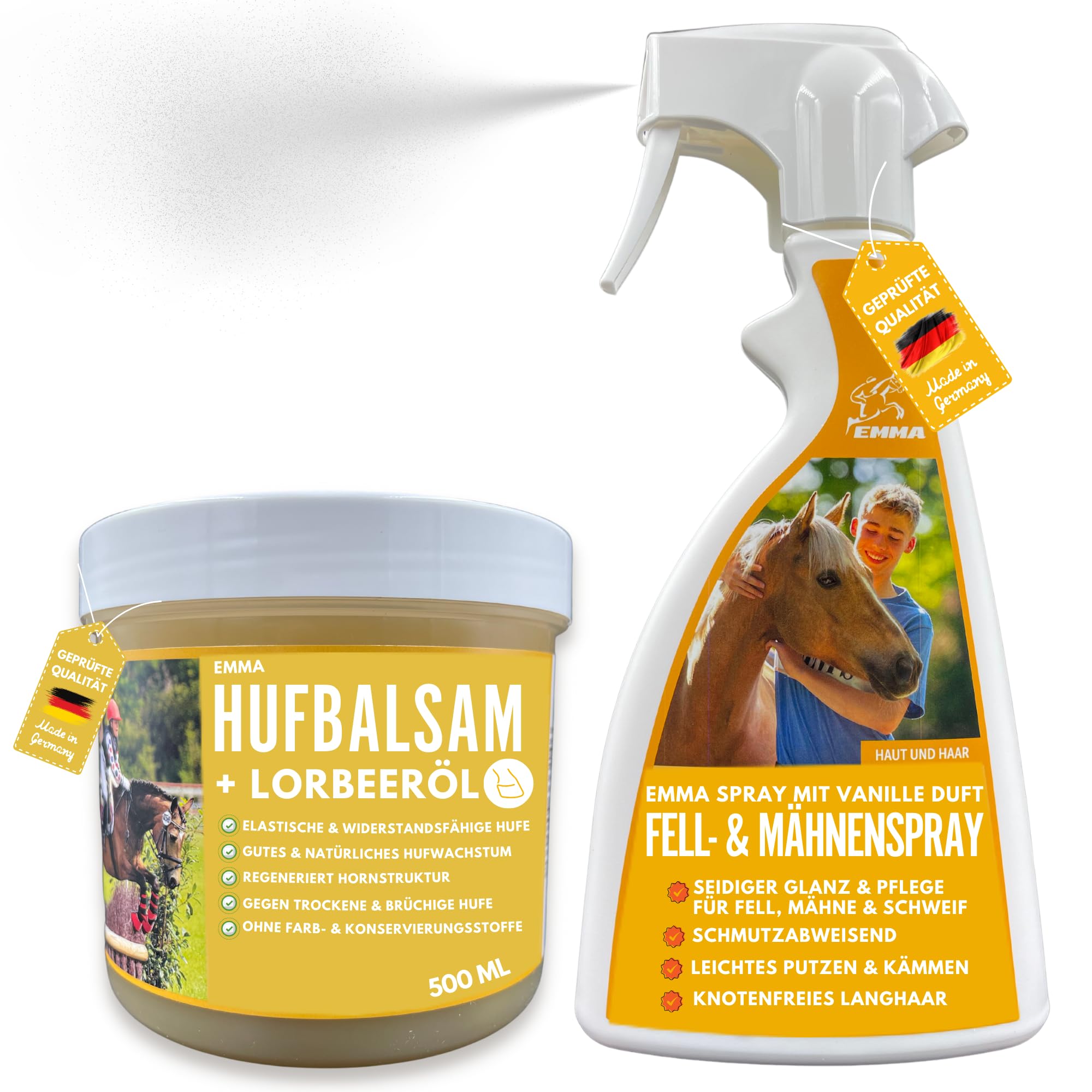Spray per criniera per cavalli + grasso per zoccoli con olio di alloro I Set per la cura dei cavalli I Balsamo per zoccoli + Spray lucidante I Cura degli zoccoli sani I Grasso per zoccoli 2*500ML
