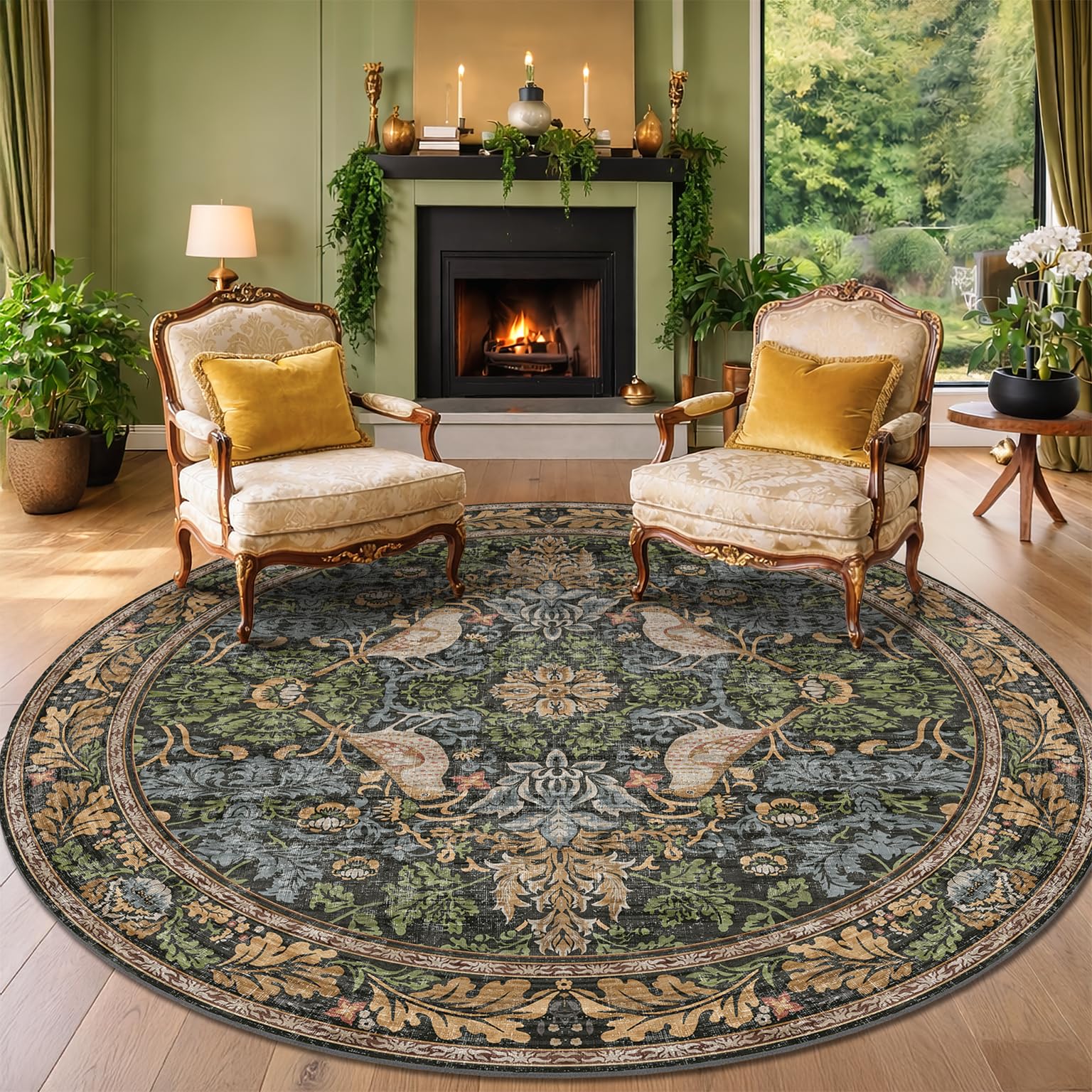 Hazo Haus Washable Floral Round Rug