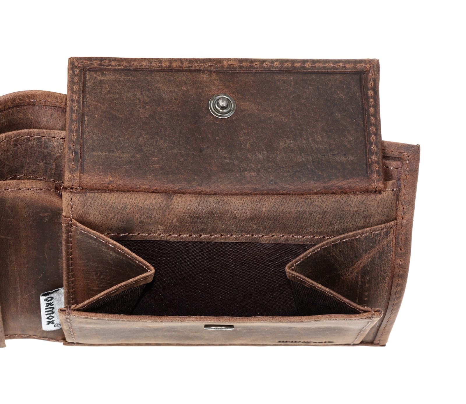 Oxmox Cuero Monedero Leather RFID Protect Querscheinbörse Freedom Lion Embossed Vintage Dark Brown marrón Oscuro
