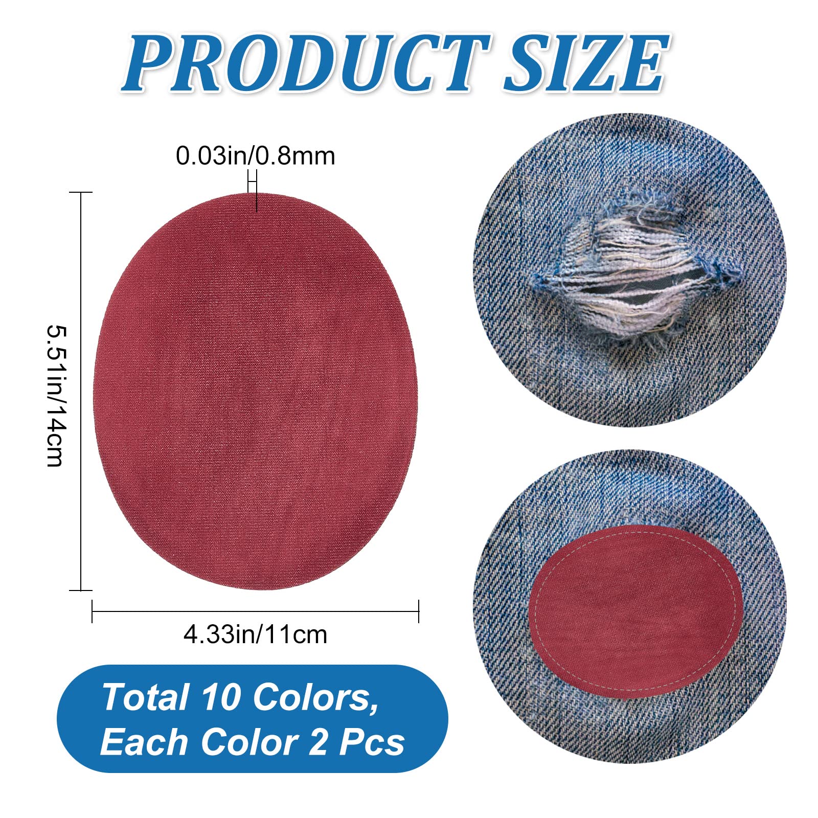 GORGECRAFT 20 pz 10 colori Toppe Sui Gomiti 14x11 cm Ginocchiere Ovali Panno Stirare e Cucire Toppe di Riparazione Applique per Camicia Jeans Giacca Maglioni Tessuto Abbigliamento Abbellimenti