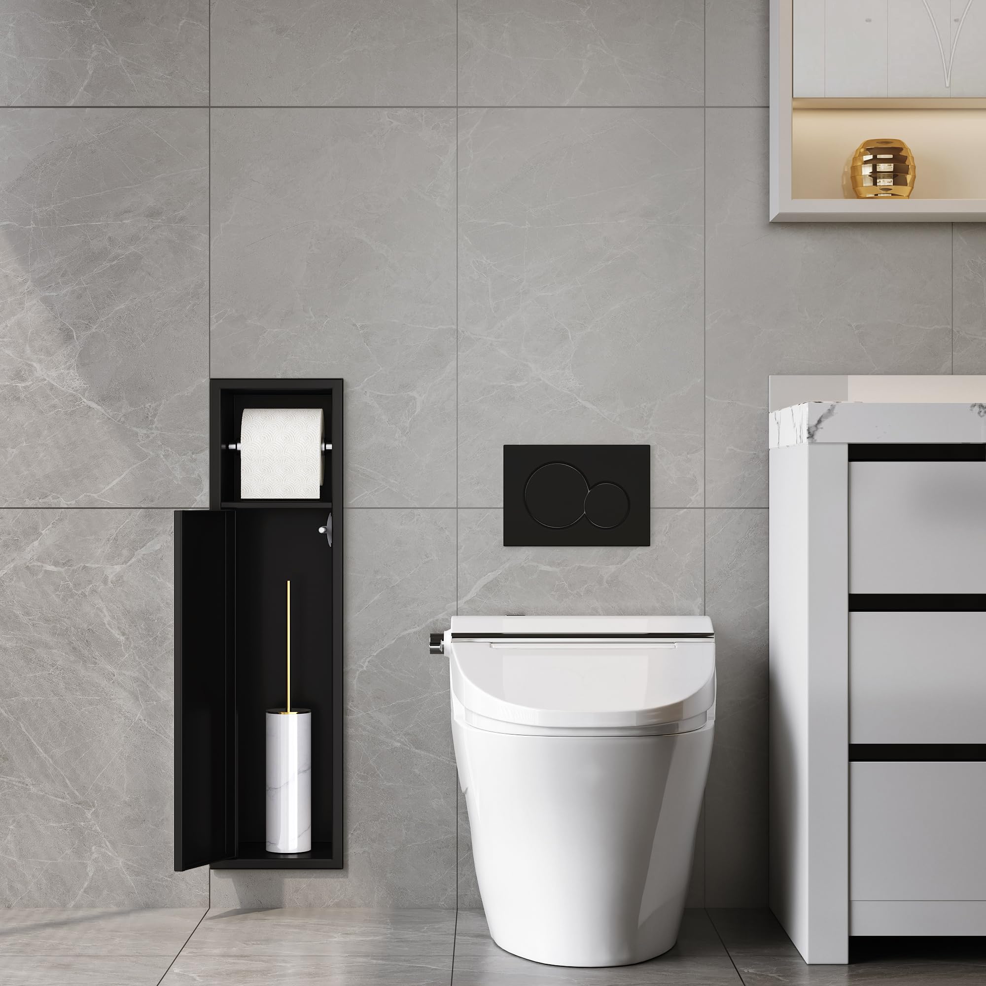 Neodrain Porta carta igienica da incasso, in acciaio inox, con ripiano, porta carta igienica, per bagno, 34 x 18 cm