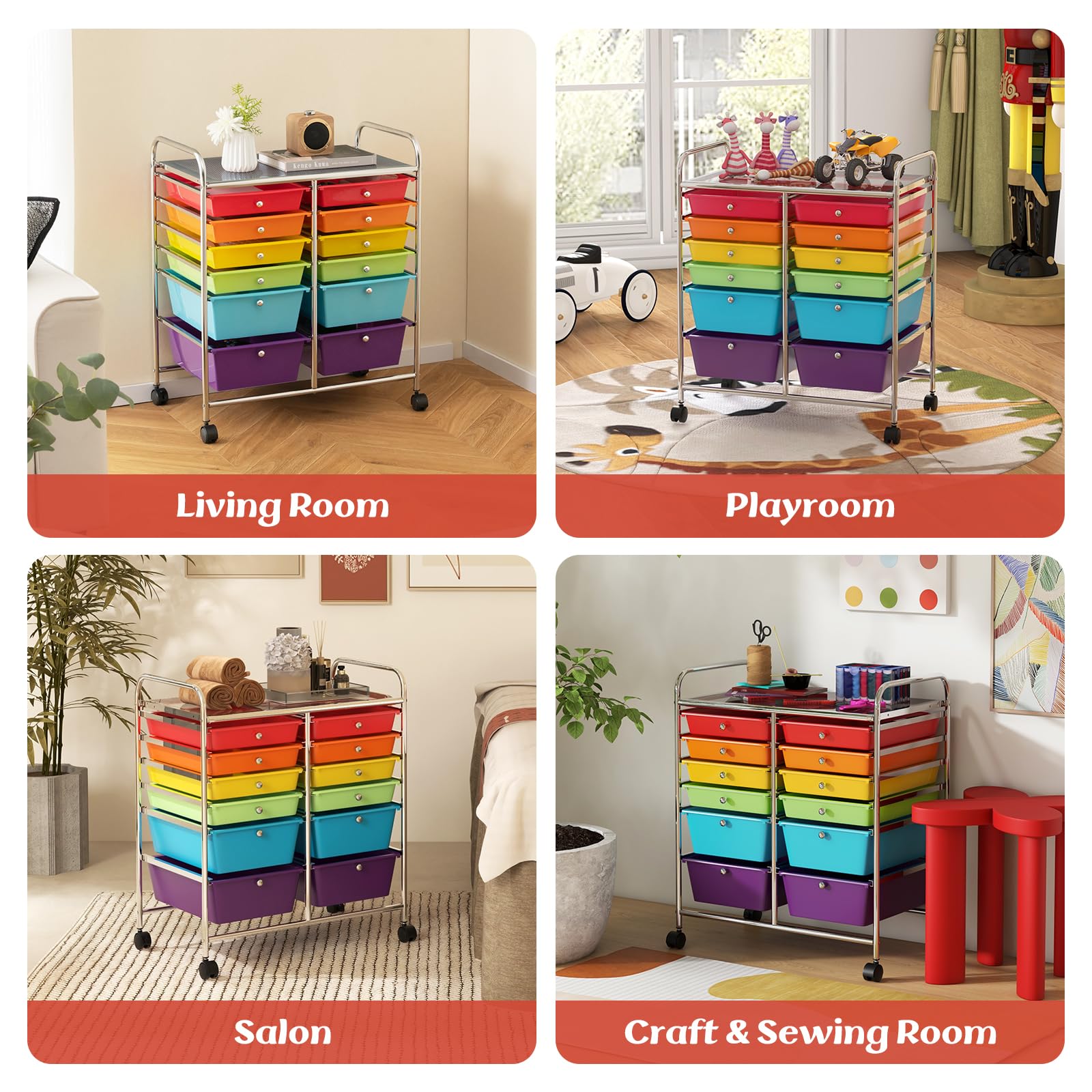 Carrito multiusos de 12 segundos con ruedas Lockab, versátil para manualidades de oficina en casa, carrito práctico y colorido