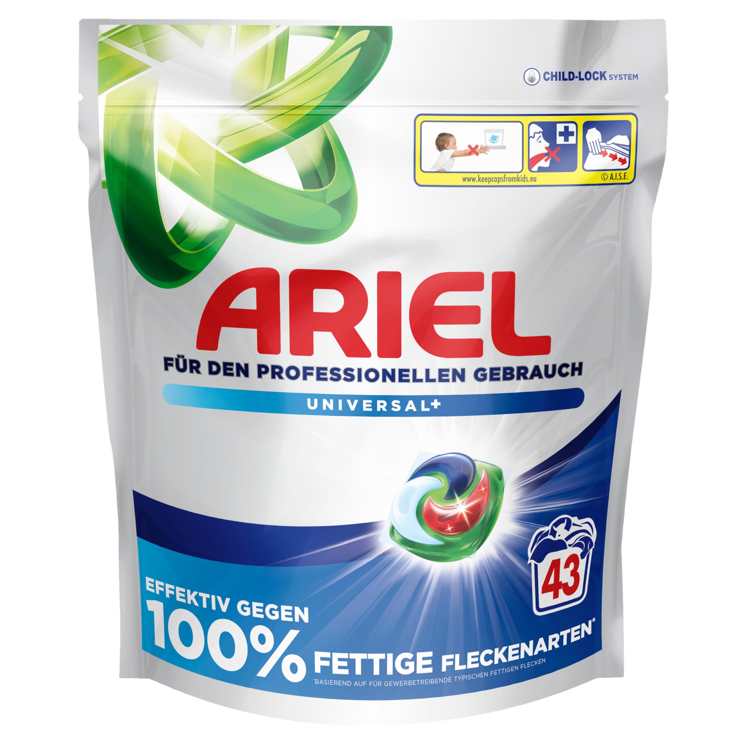 Ariel Professional All-in-1-Pods Waschkapseln Universal+, bekämpft alle Arten von Fettflecken, für den professionellen Gebrauch