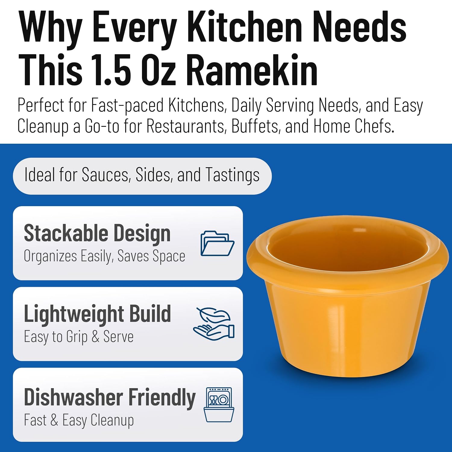 Carlisle FoodService Products S27522 Melamine Smooth Ramekin, 1.5 oz. Capacity, Honey Yellow (Case of 48)